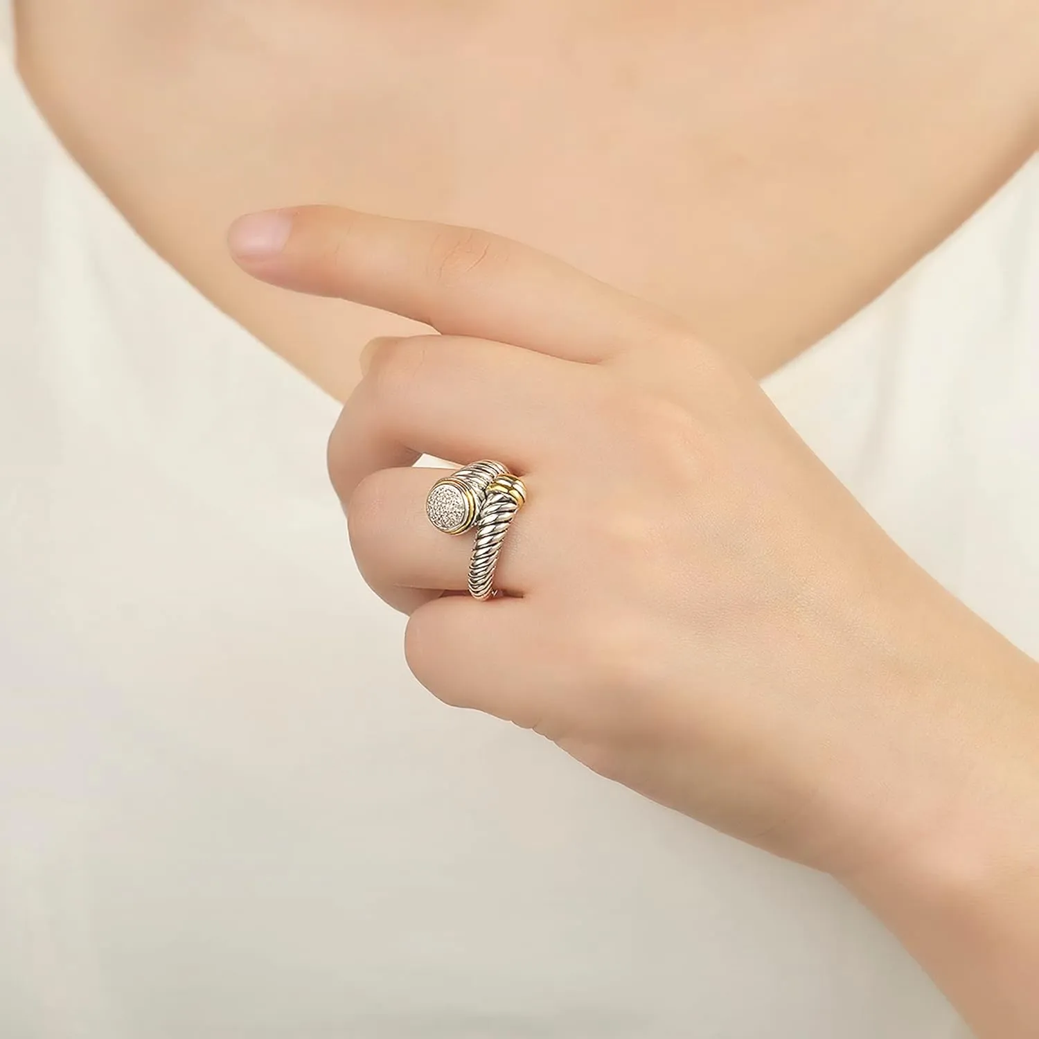 UNY JEWEL Jewelry Twisted Cable Wire Ring with Pave CZ Unique Design with Sparkling Stones Perfect for Women's Fashion