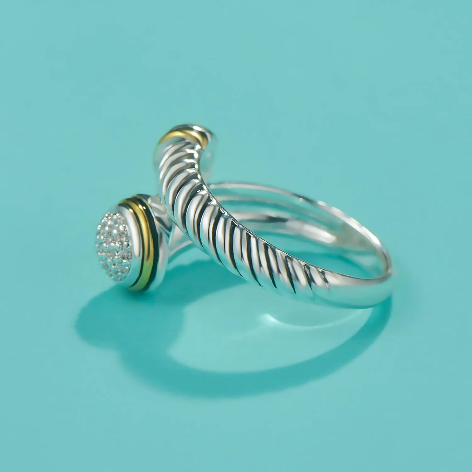 UNY JEWEL Jewelry Twisted Cable Wire Ring with Pave CZ Unique Design with Sparkling Stones Perfect for Women's Fashion