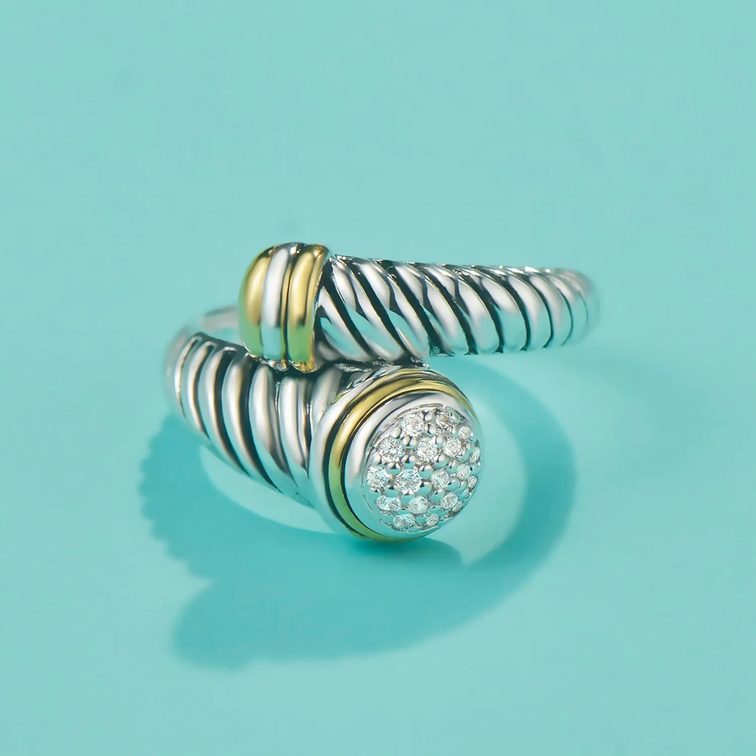 UNY JEWEL Jewelry Twisted Cable Wire Ring with Pave CZ Unique Design with Sparkling Stones Perfect for Women's Fashion