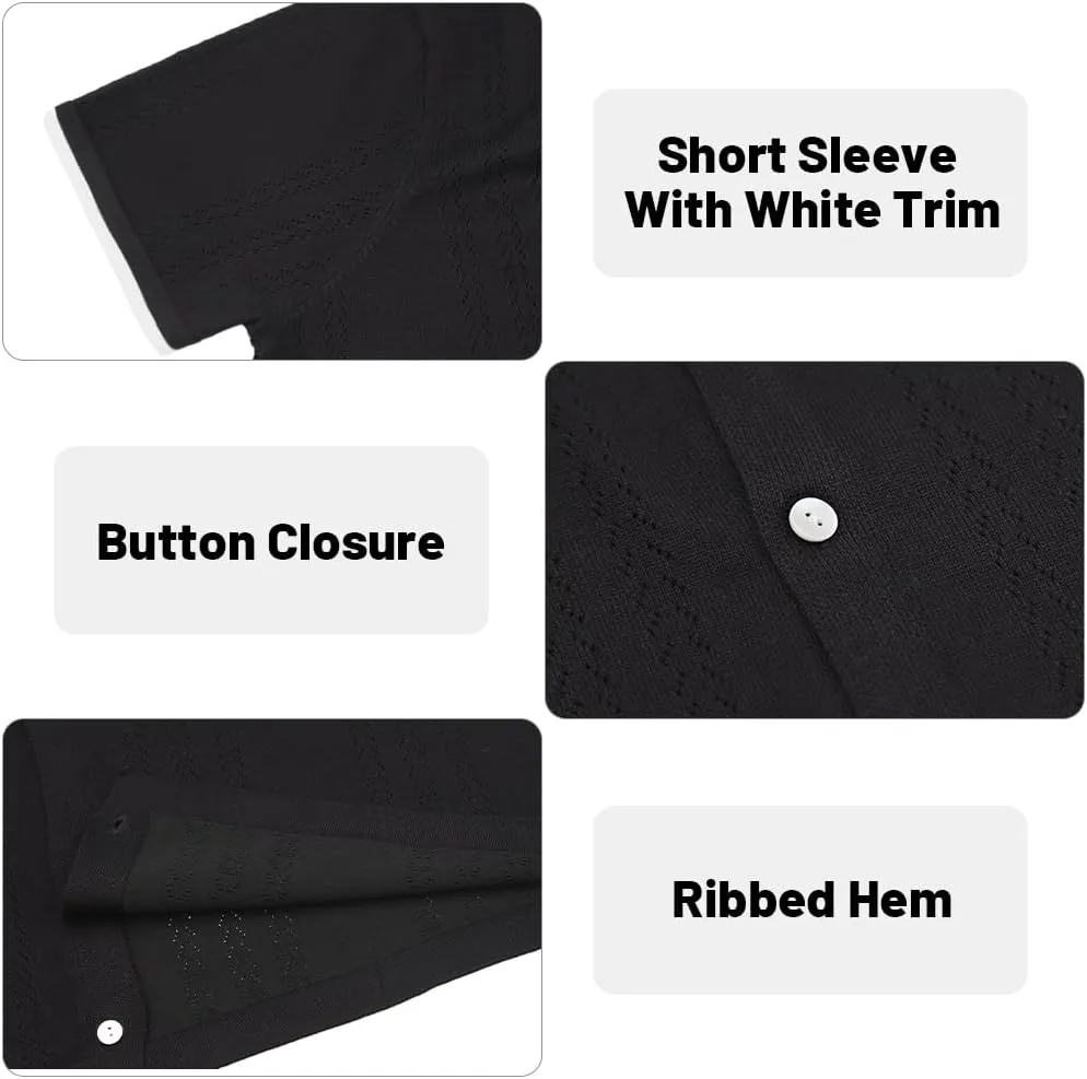 UOUA Men's Knit Button Down Shirt Short Sleeve Vintage Shirts Breathable Summer Beach Tops