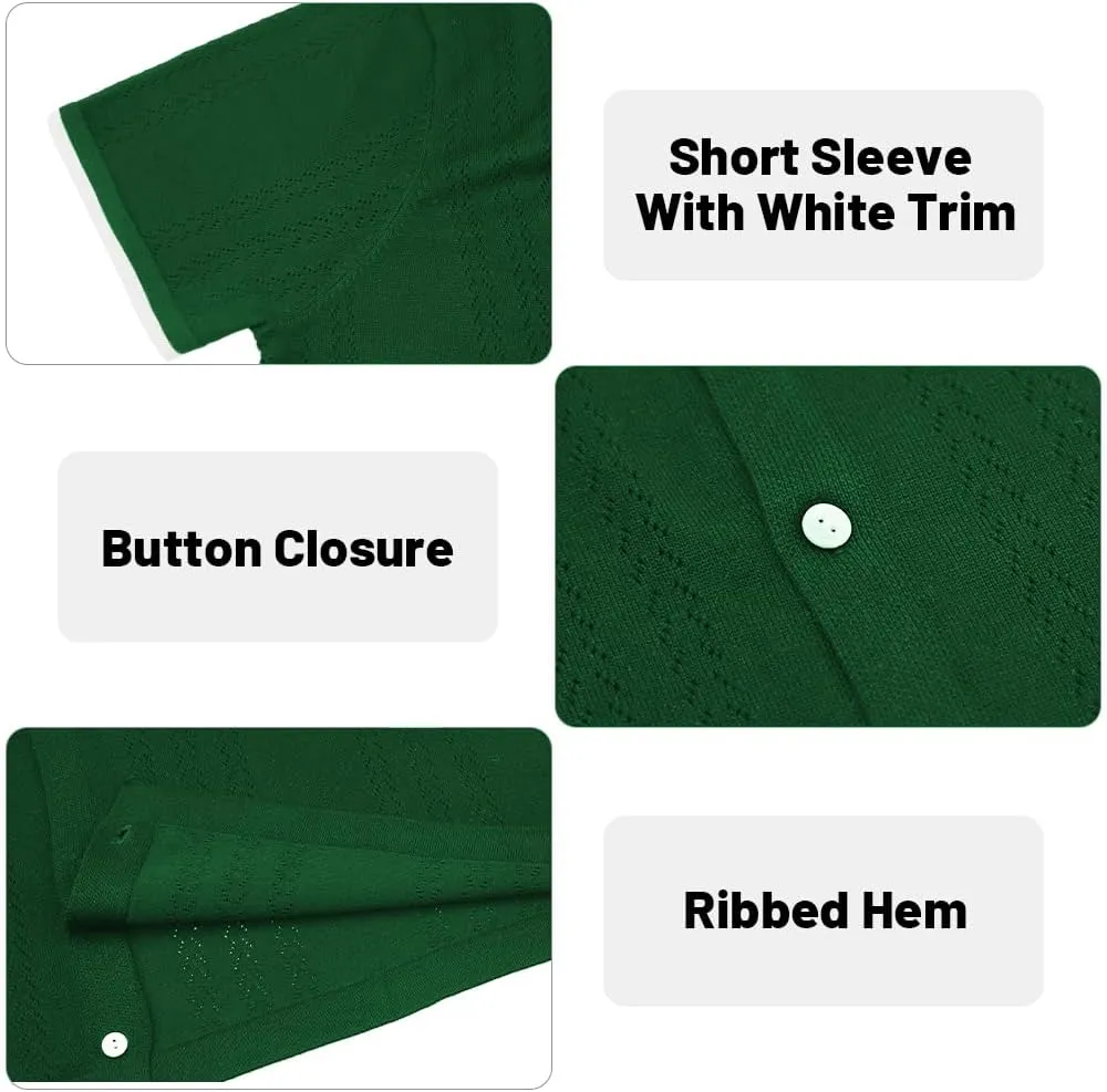UOUA Men's Knit Button Down Shirt Short Sleeve Vintage Shirts Breathable Summer Beach Tops