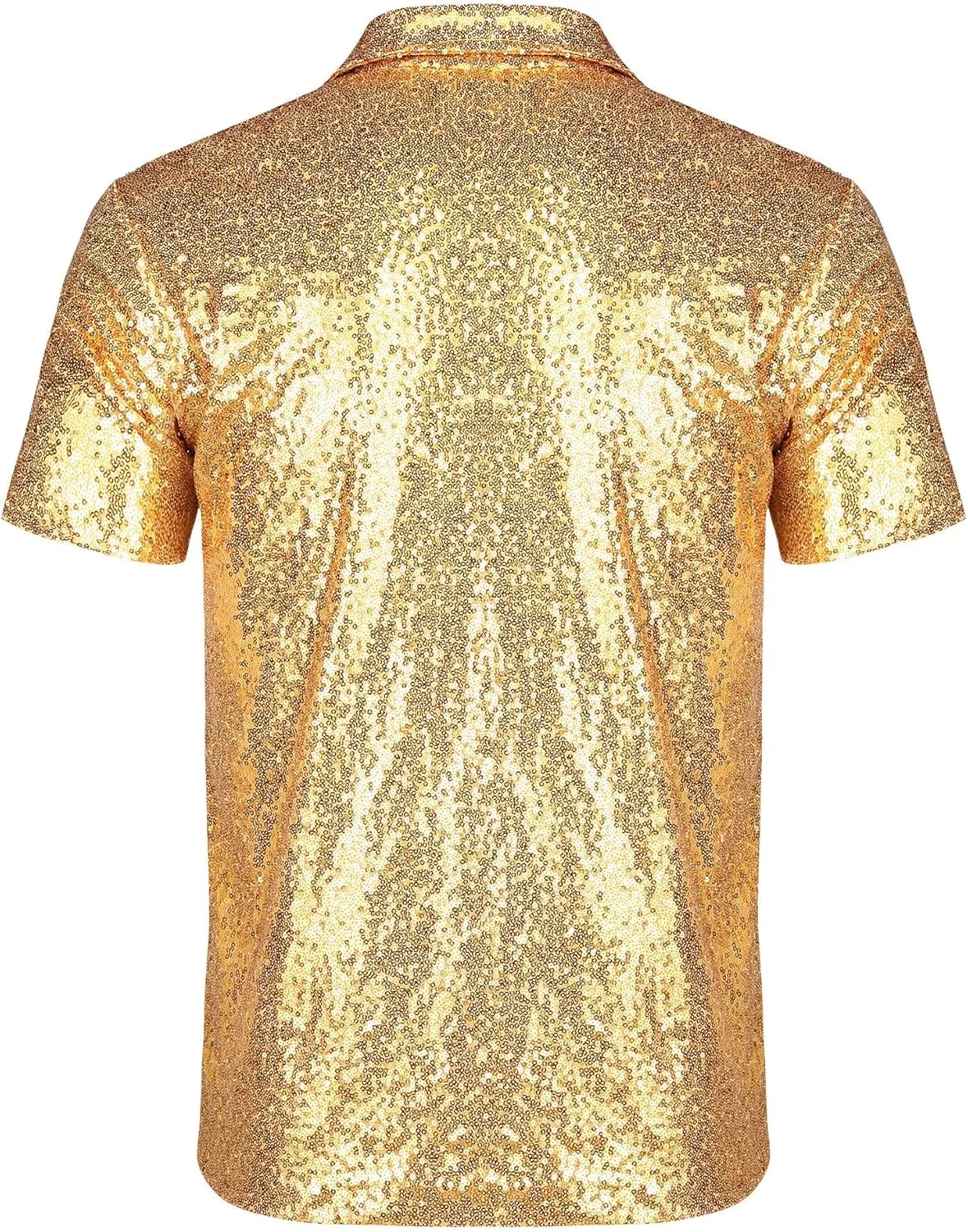 URRU Men's Relaxed Short Sleeve Turndown Sparkle Sequins Polo Shirts 70s Disco Nightclub Party Shirt Tops
