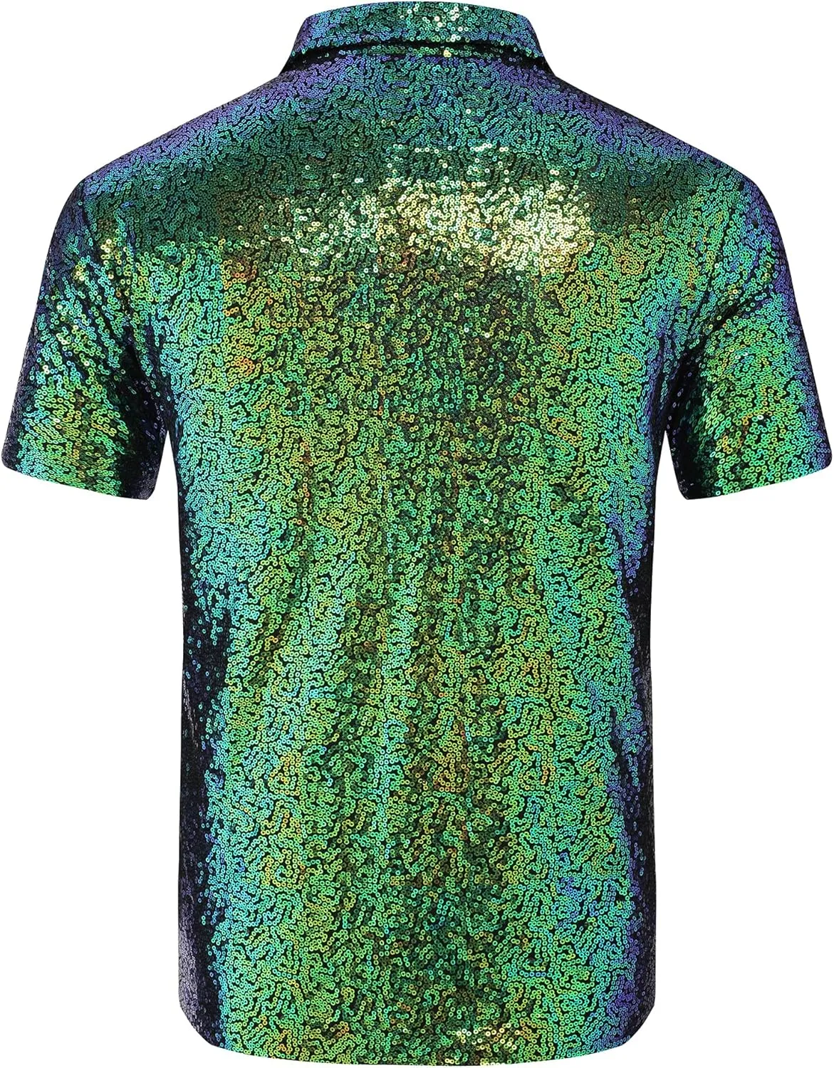 URRU Men's Relaxed Short Sleeve Turndown Sparkle Sequins Polo Shirts 70s Disco Nightclub Party Shirt Tops