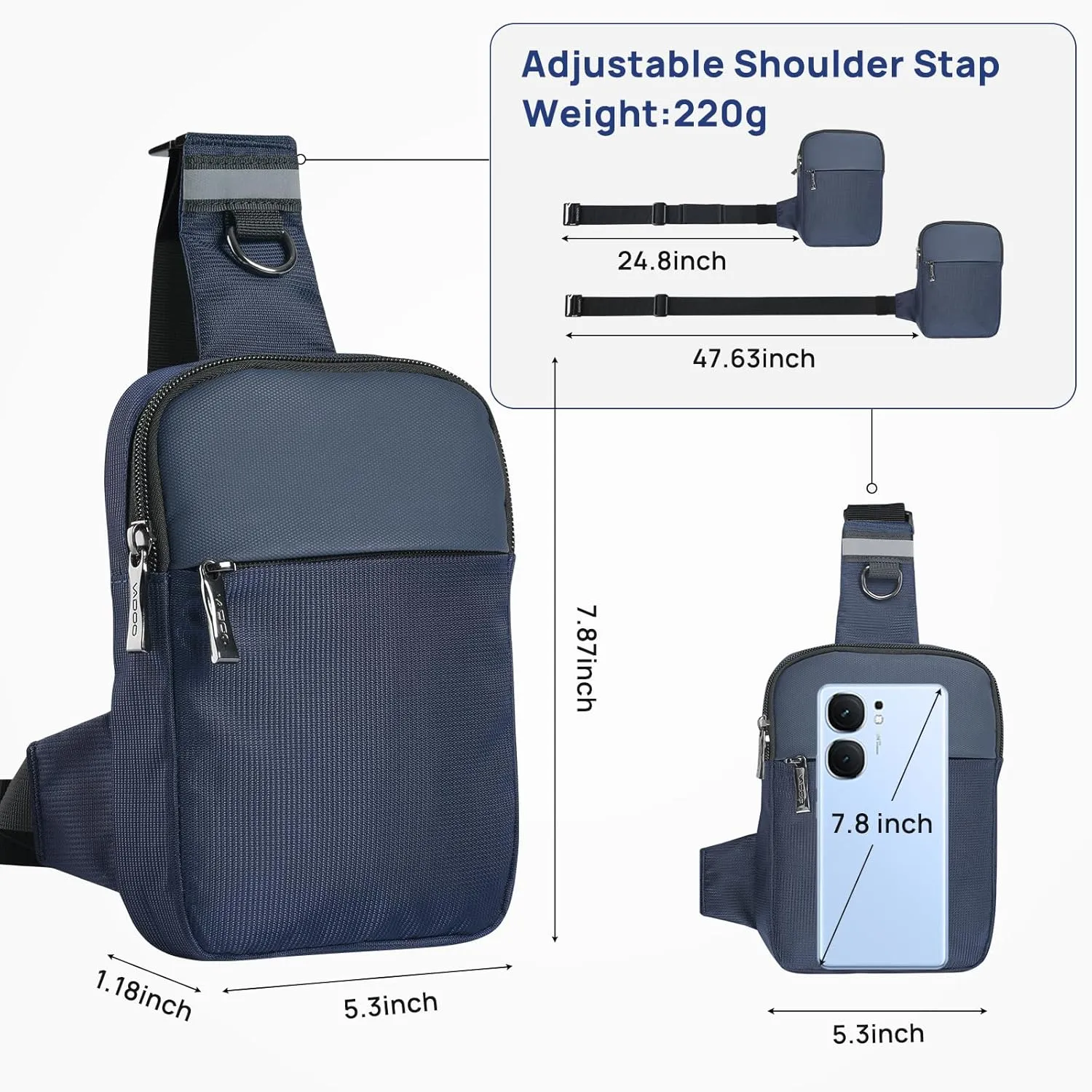 VADOO Sling Bag, Small Crossbody Bag with RFID Blocking for Women and Men, Lightweight Chest Phone Mini Bag for Travel Casual