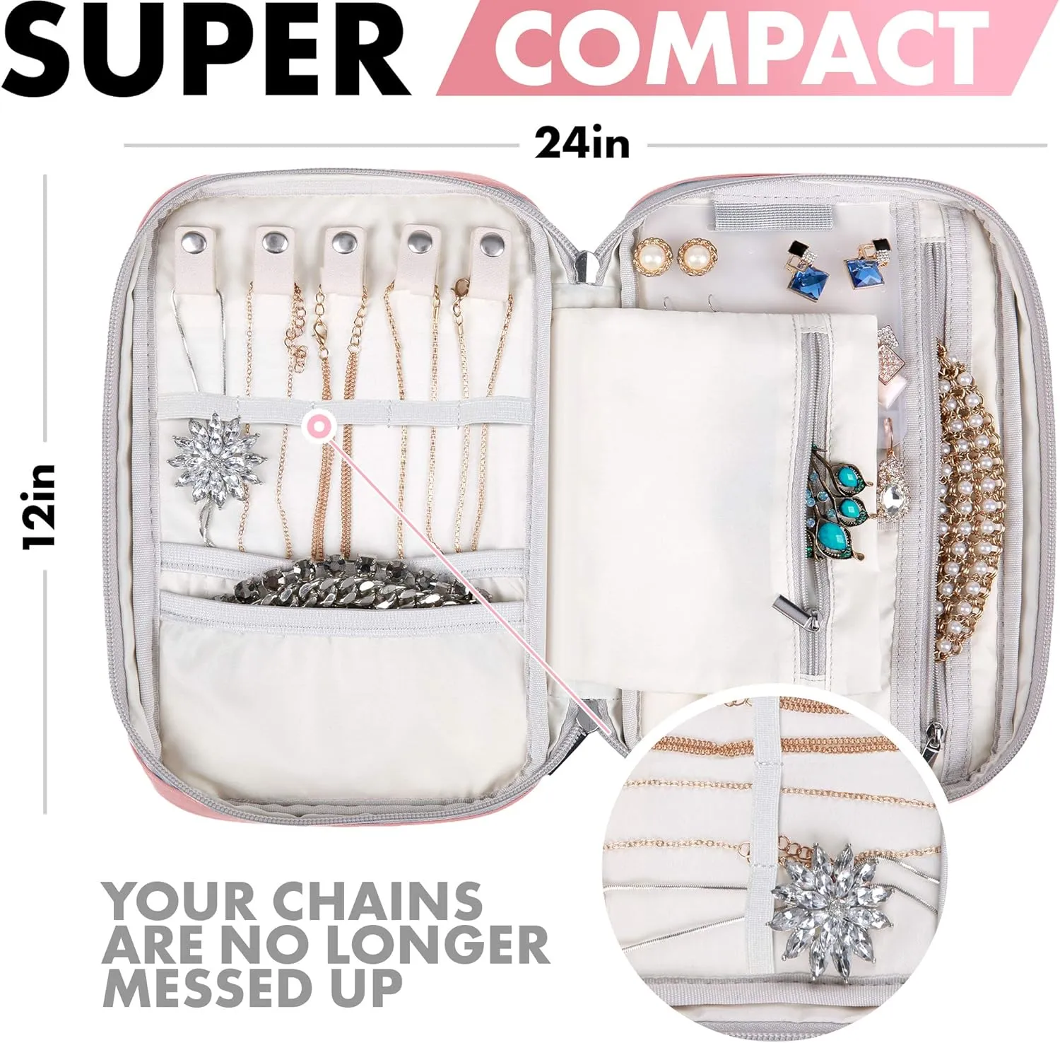 VASCO Travel Jewelry Organizer Roll - Portable Travel Jewelry Case - Compact Jewelry Bag - Jewelry Roll for Necklaces, Earrings, Rings and More - Easy to Carry Jewelry Box for Women