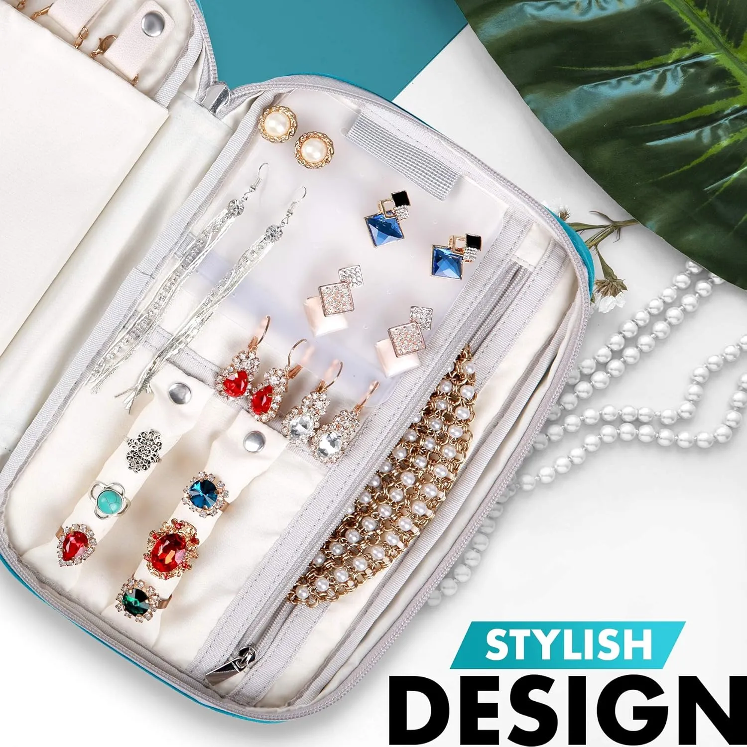VASCO Travel Jewelry Organizer Roll - Portable Travel Jewelry Case - Compact Jewelry Bag - Jewelry Roll for Necklaces, Earrings, Rings and More - Easy to Carry Jewelry Box for Women