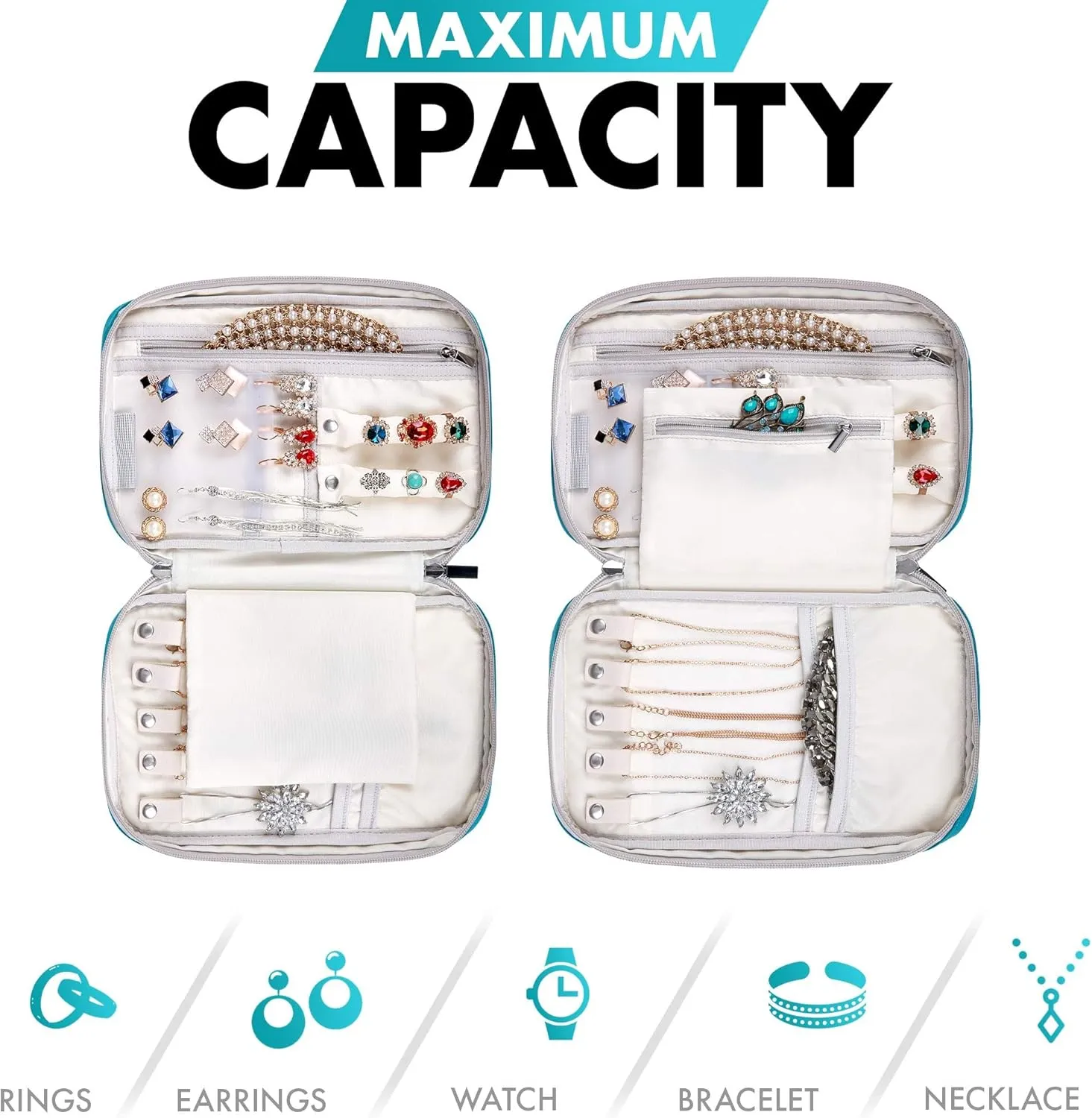 VASCO Travel Jewelry Organizer Roll - Portable Travel Jewelry Case - Compact Jewelry Bag - Jewelry Roll for Necklaces, Earrings, Rings and More - Easy to Carry Jewelry Box for Women