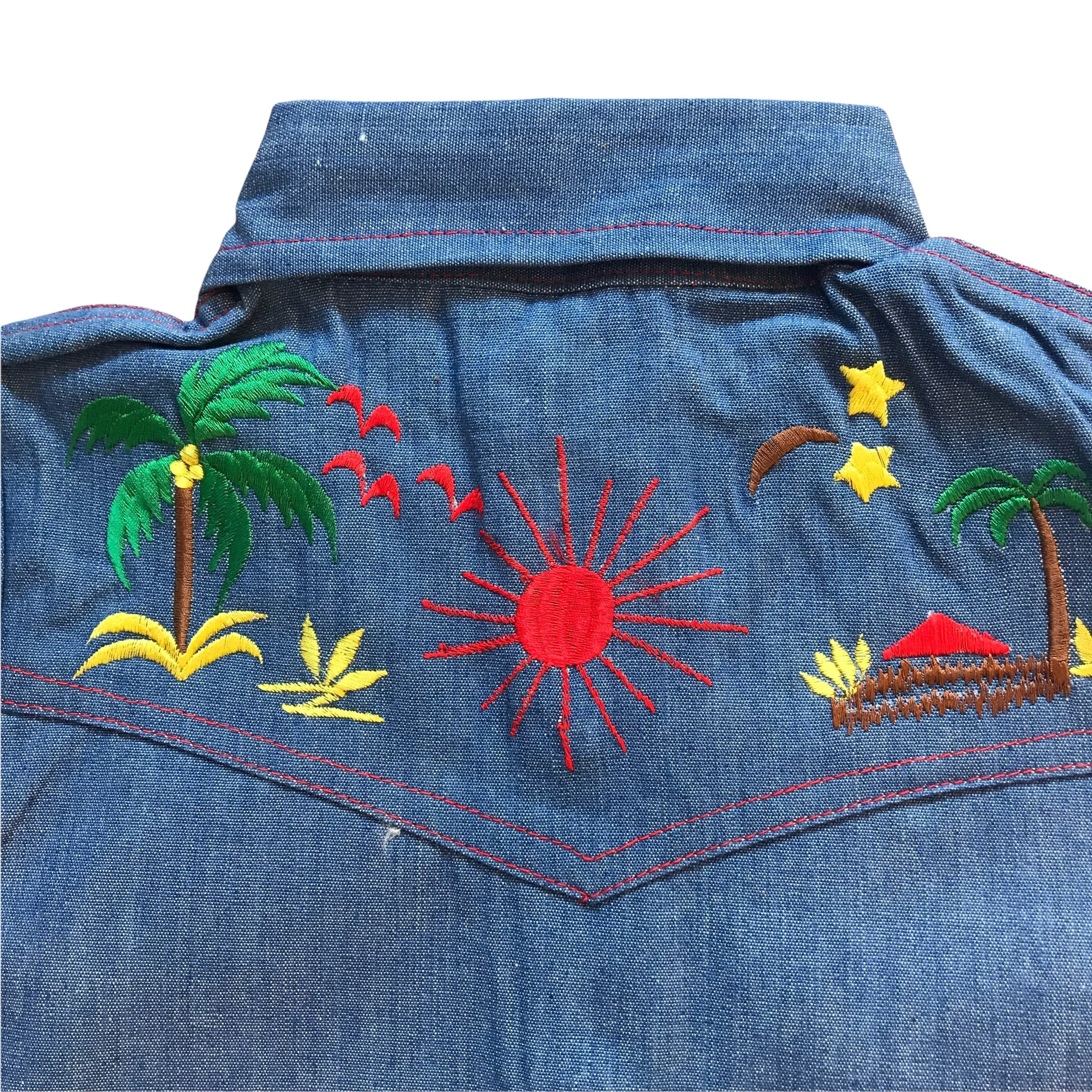 Vintage 1960s Embroidered Denim Shirt /  5-6Y