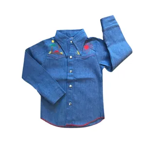 Vintage 1960s Embroidered Denim Shirt /  5-6Y