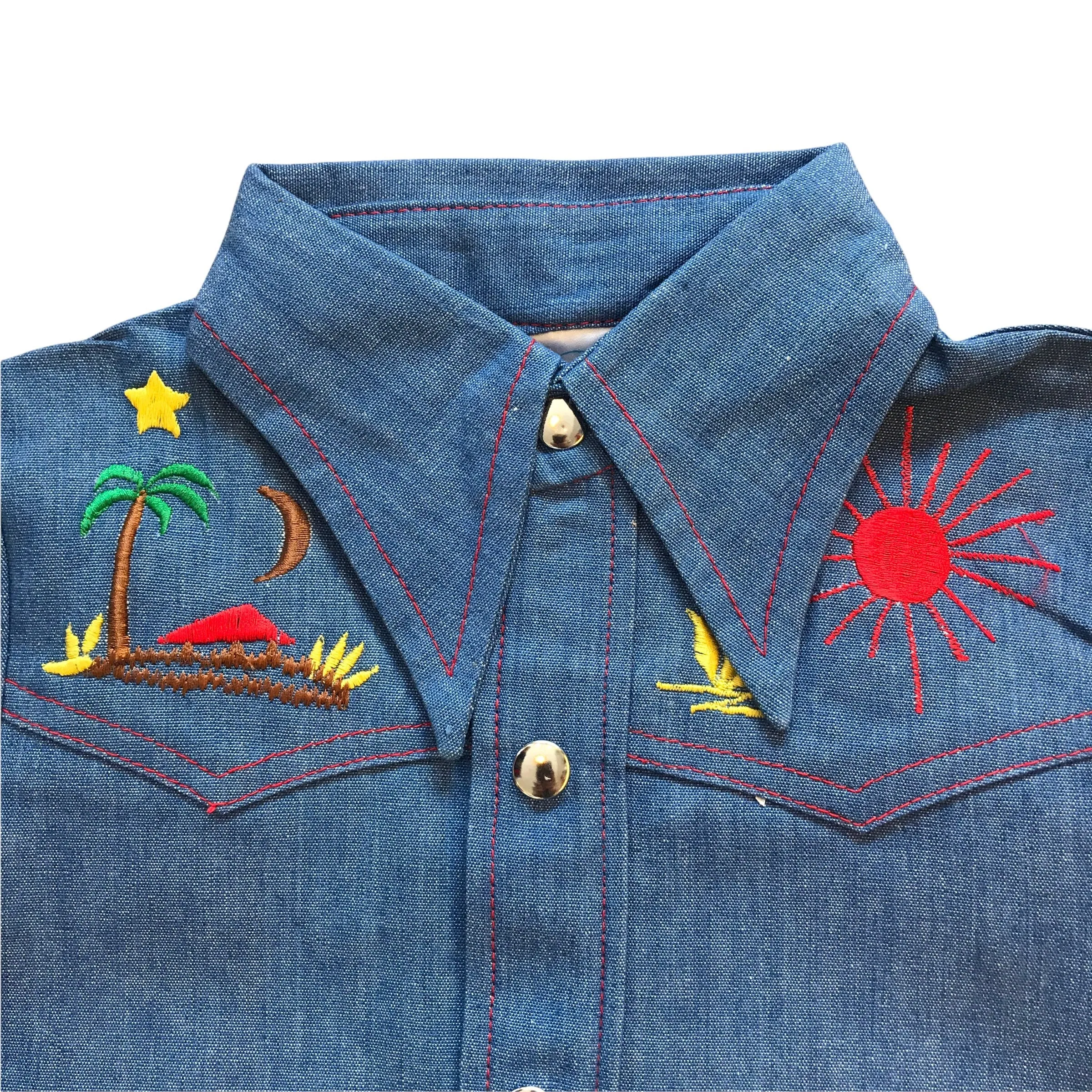 Vintage 1960s Embroidered Denim Shirt /  5-6Y