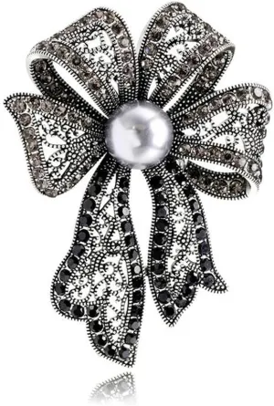 Vintage Bow Knot Rhinestones Brooches Lapel Pin for Women Crystal Ribbon Brooch Classic Dainty Wedding Fashion Jewelry Dresses Suit Shirt Dress Clothes Accessories for Mother Valentine