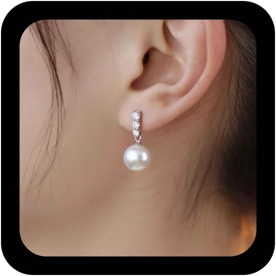 Vintage Crystal Pearl Dangle Earrings Cz Tennis Chain Earrings White Pearl Bead Drop Earrings Silver Rhinestone Earrings Wedding Pearl Earrings Jewelry for Women