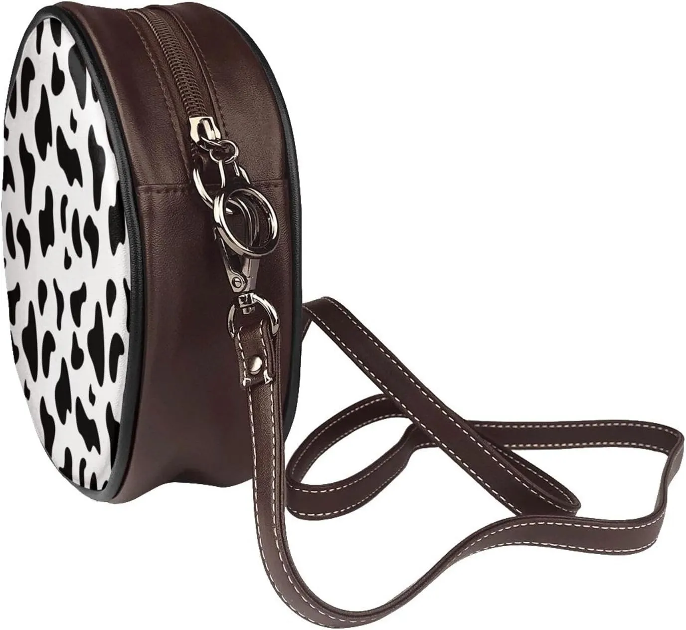 Vintage Faux Leather Shoulder Crossbody Purse Handbag Round for Women with Adjustable Strap
