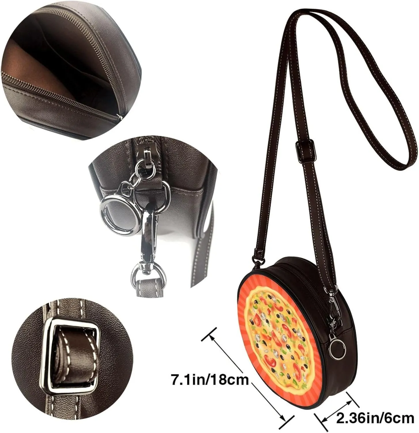 Vintage Faux Leather Shoulder Crossbody Purse Handbag Round for Women with Adjustable Strap