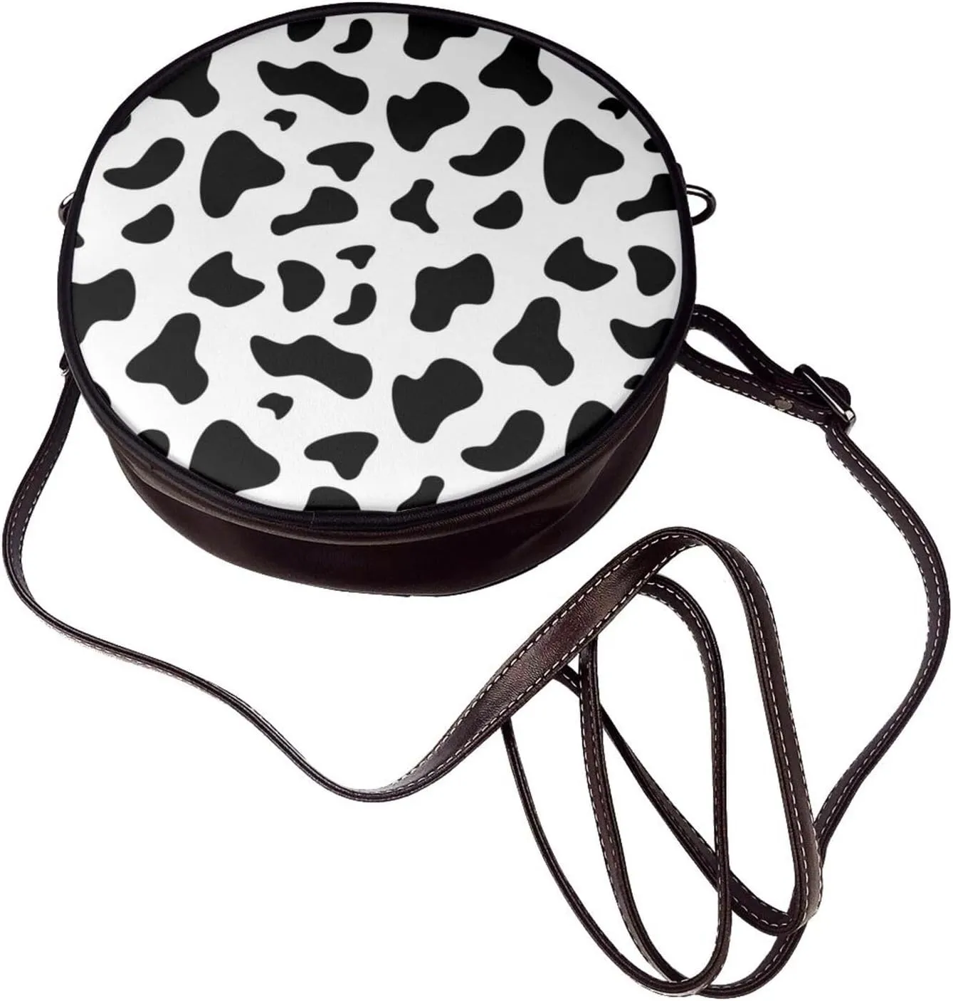 Vintage Faux Leather Shoulder Crossbody Purse Handbag Round for Women with Adjustable Strap