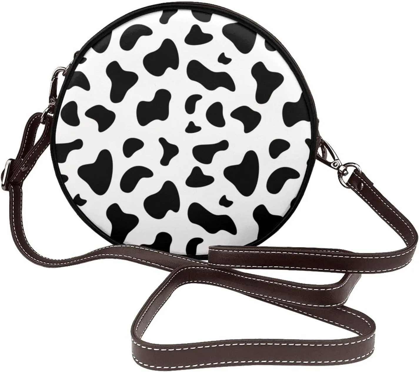 Vintage Faux Leather Shoulder Crossbody Purse Handbag Round for Women with Adjustable Strap