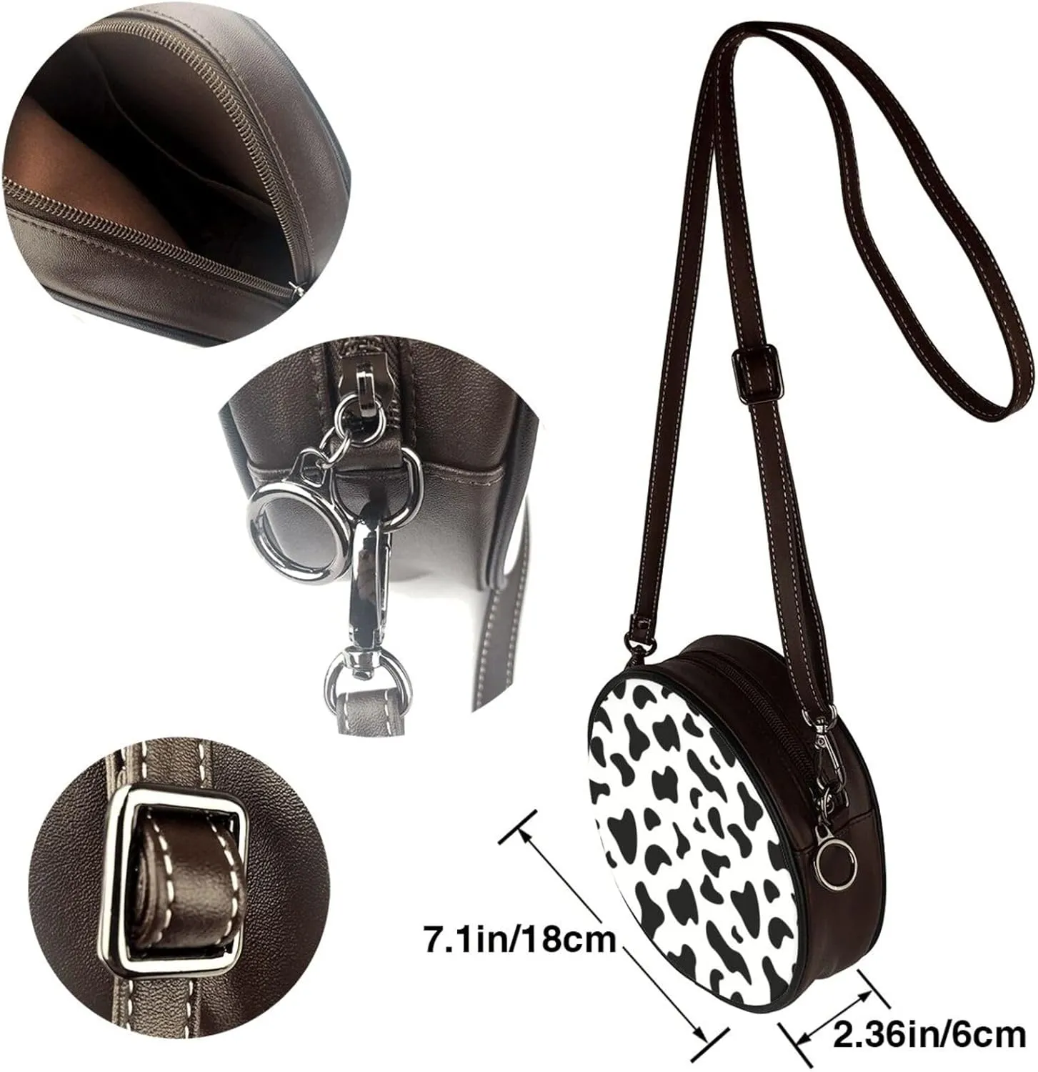 Vintage Faux Leather Shoulder Crossbody Purse Handbag Round for Women with Adjustable Strap