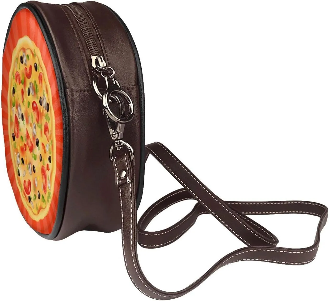 Vintage Faux Leather Shoulder Crossbody Purse Handbag Round for Women with Adjustable Strap