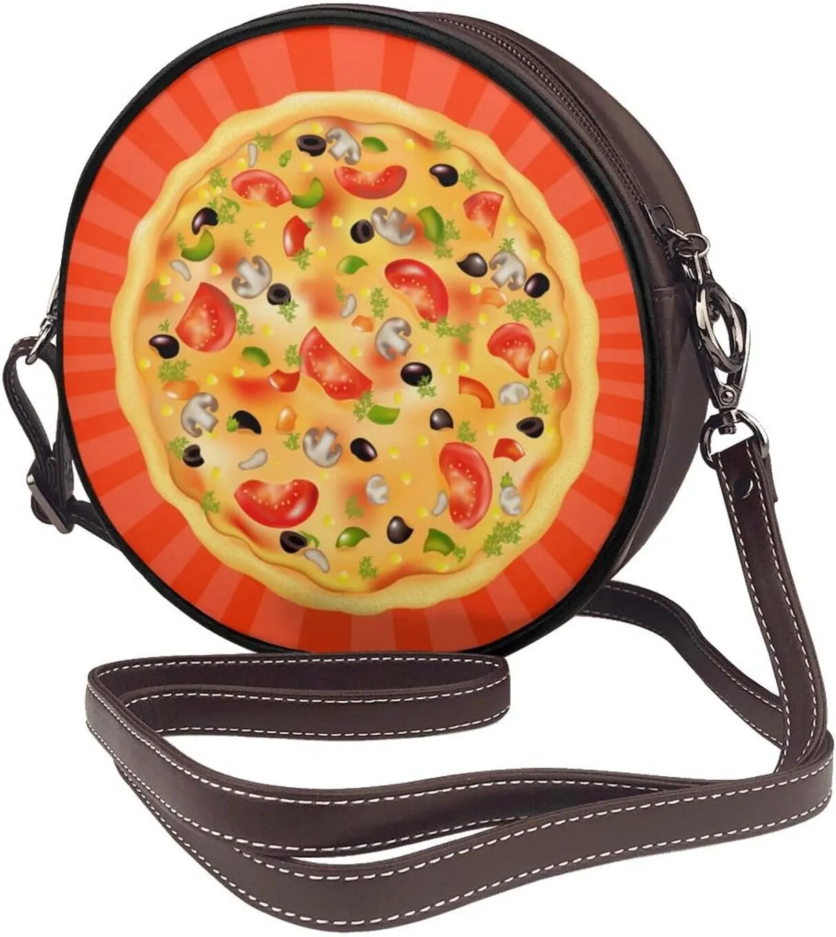 Vintage Faux Leather Shoulder Crossbody Purse Handbag Round for Women with Adjustable Strap