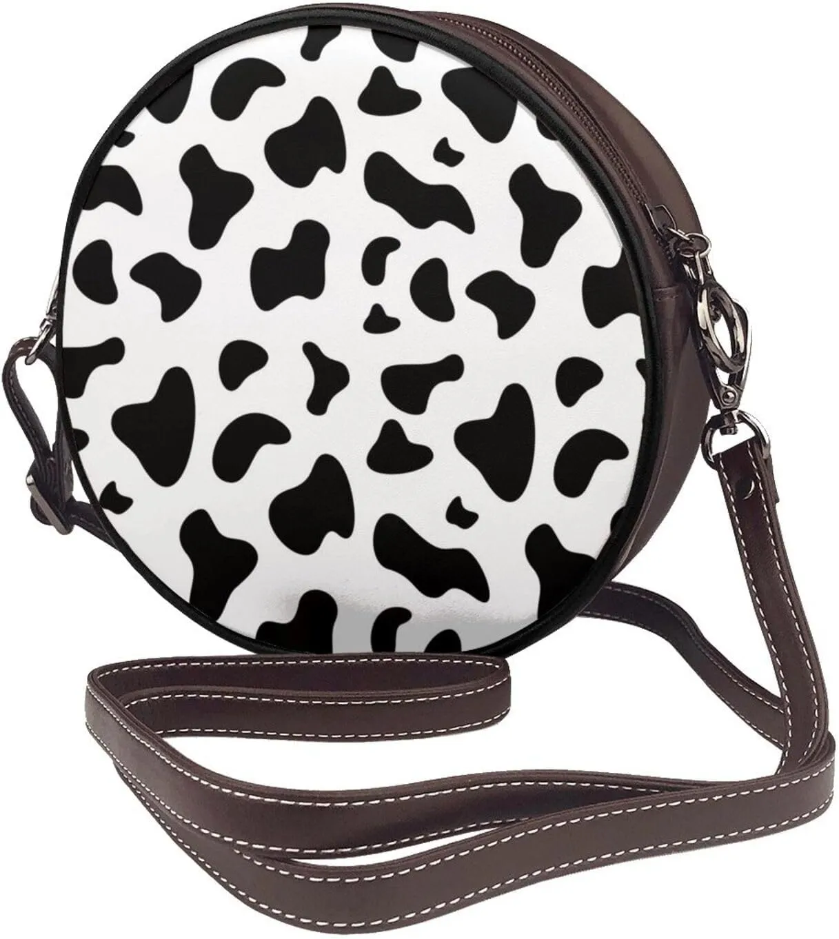 Vintage Faux Leather Shoulder Crossbody Purse Handbag Round for Women with Adjustable Strap
