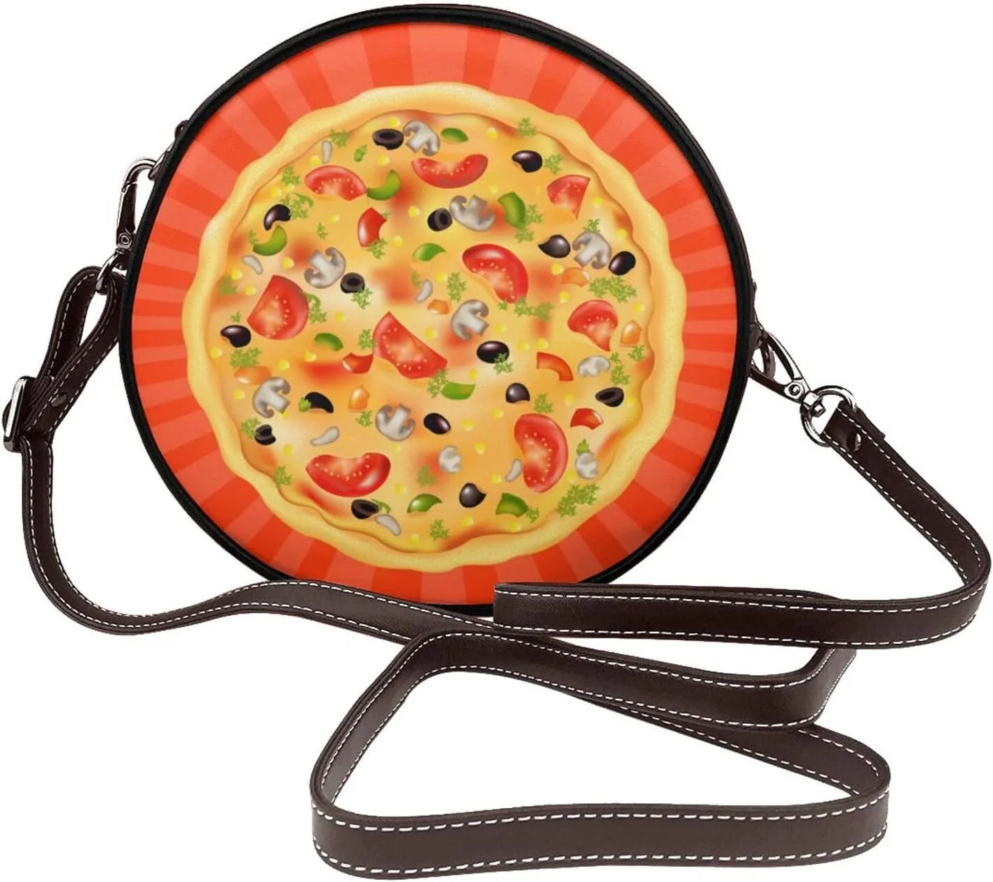 Vintage Faux Leather Shoulder Crossbody Purse Handbag Round for Women with Adjustable Strap