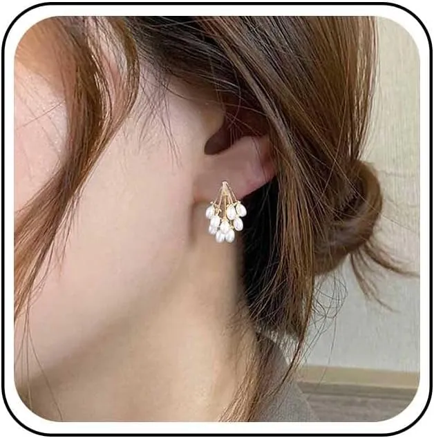Vintage Grape Pearl Earrings Tiny Pearl Drop Earrings Gold Cluster Pearl Stud Earrings Boho Pearl Cluster Earrings Jewelry for Women