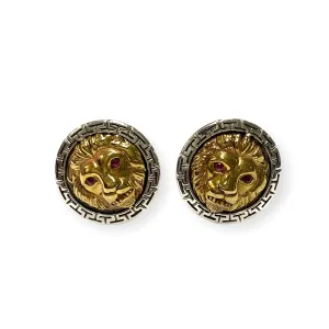 Vintage Style 18k Gold Plated Lion with Ruby Eyes Cufflinks 925 Sterling Silver Mens Gift (Bullets)