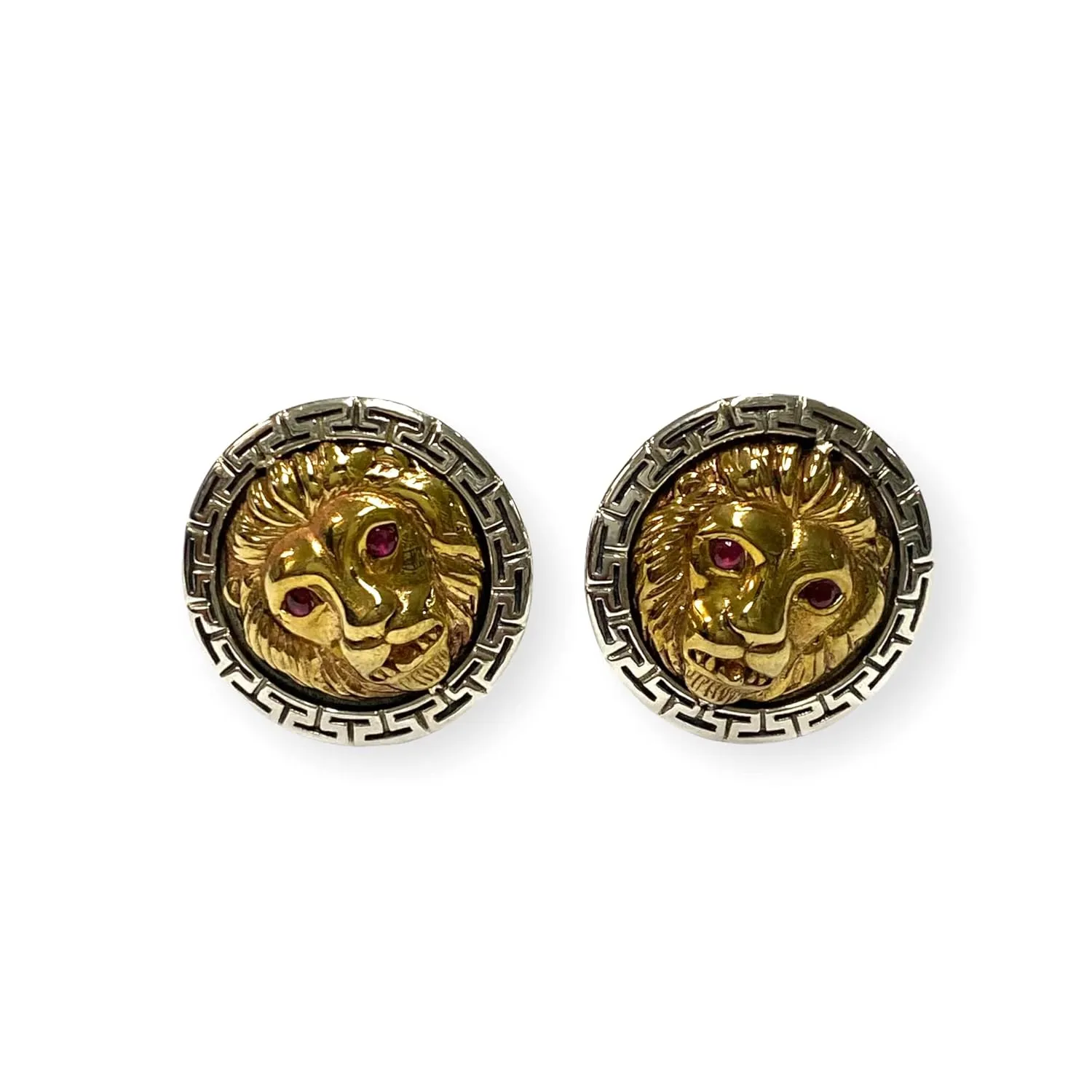 Vintage Style 18k Gold Plated Lion with Ruby Eyes Cufflinks 925 Sterling Silver Mens Gift (Bullets)