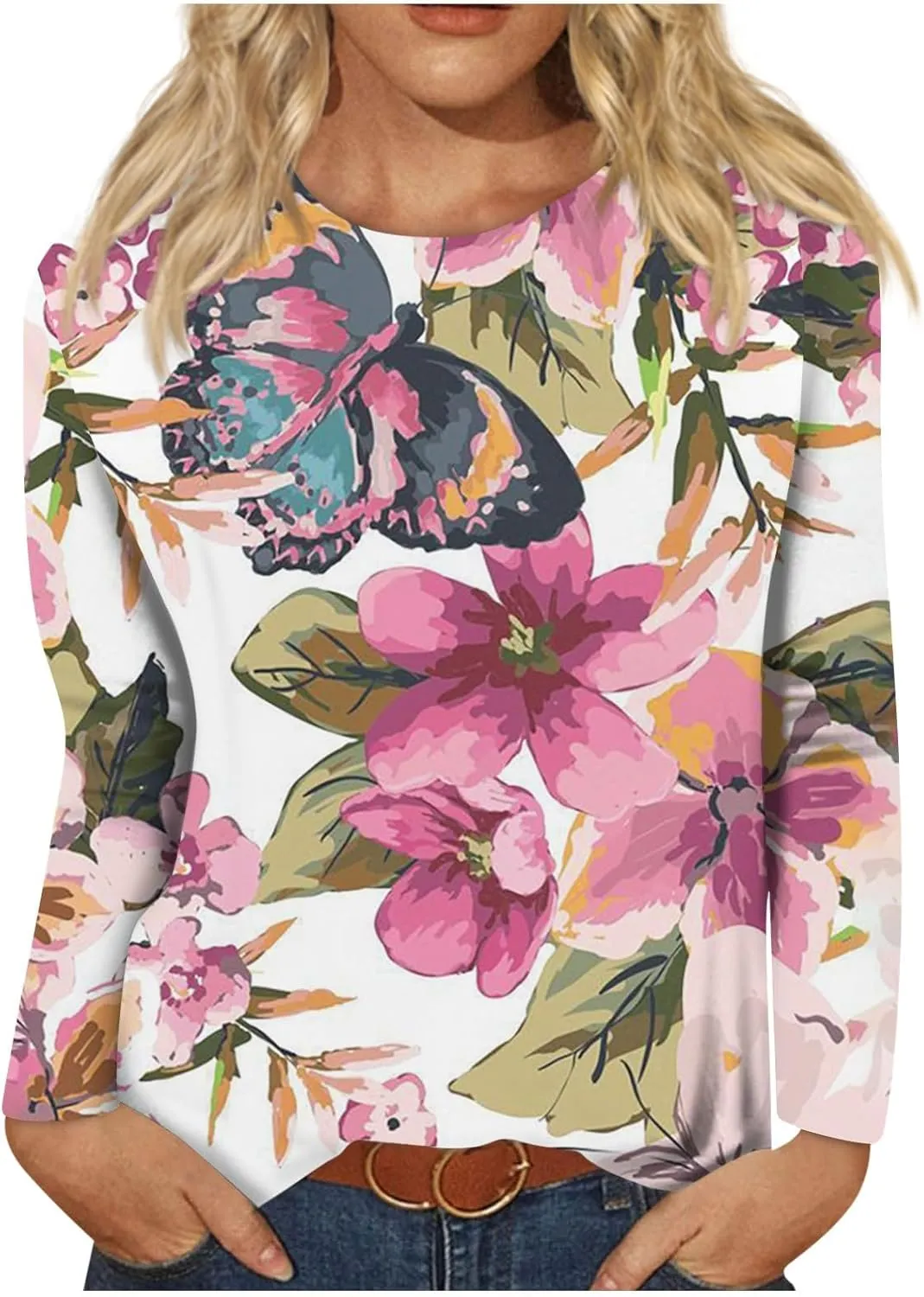 Vintage Tees for Women Women's Fashion Casual Round Neck Long Sleeve Printed T-Shirt Top