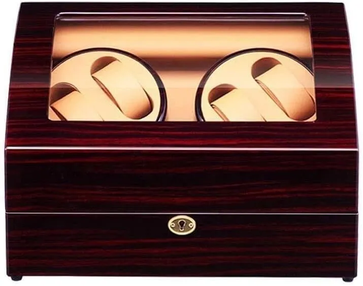 Watch Winder Box for 4 Automatic Watches and 6 Storage Slots, Silent Motor, 4 Modes, PU Pillow, Dual Power