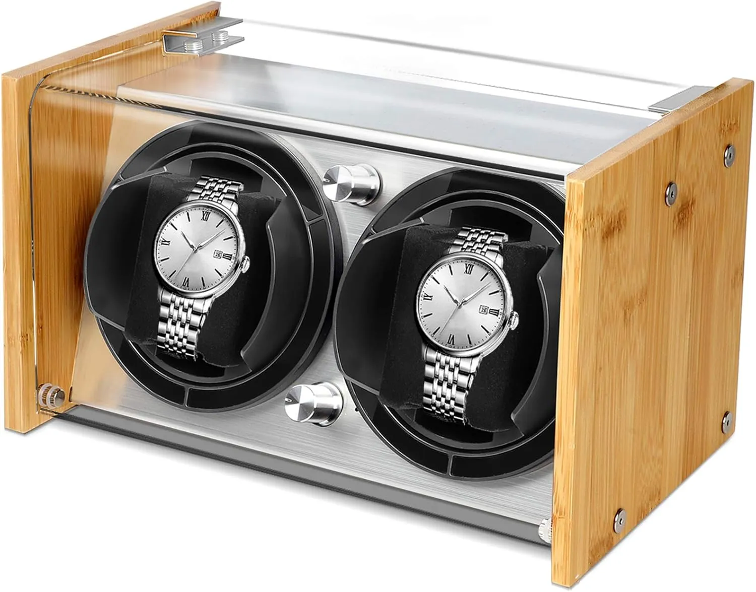 Watch Winder Smith Watch Winder for 2 Automatic Watches - Bamboo Watches Winder Box with Quiet Motor 4 Rotation Mode Setting