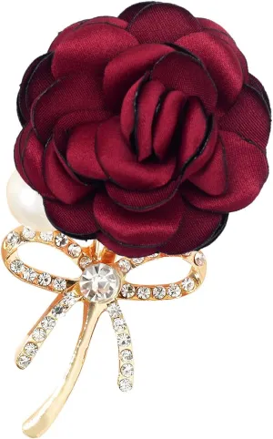 WCRAZYE Elegant Rose Flower Brooch Pin for Women Men Wedding Party Gentleman's Essentials Handmade Crystal Pearl Fabric Flower Lapel Pin Dress Suit Accessories Boutonniere Ideas Gift Valentine's Day