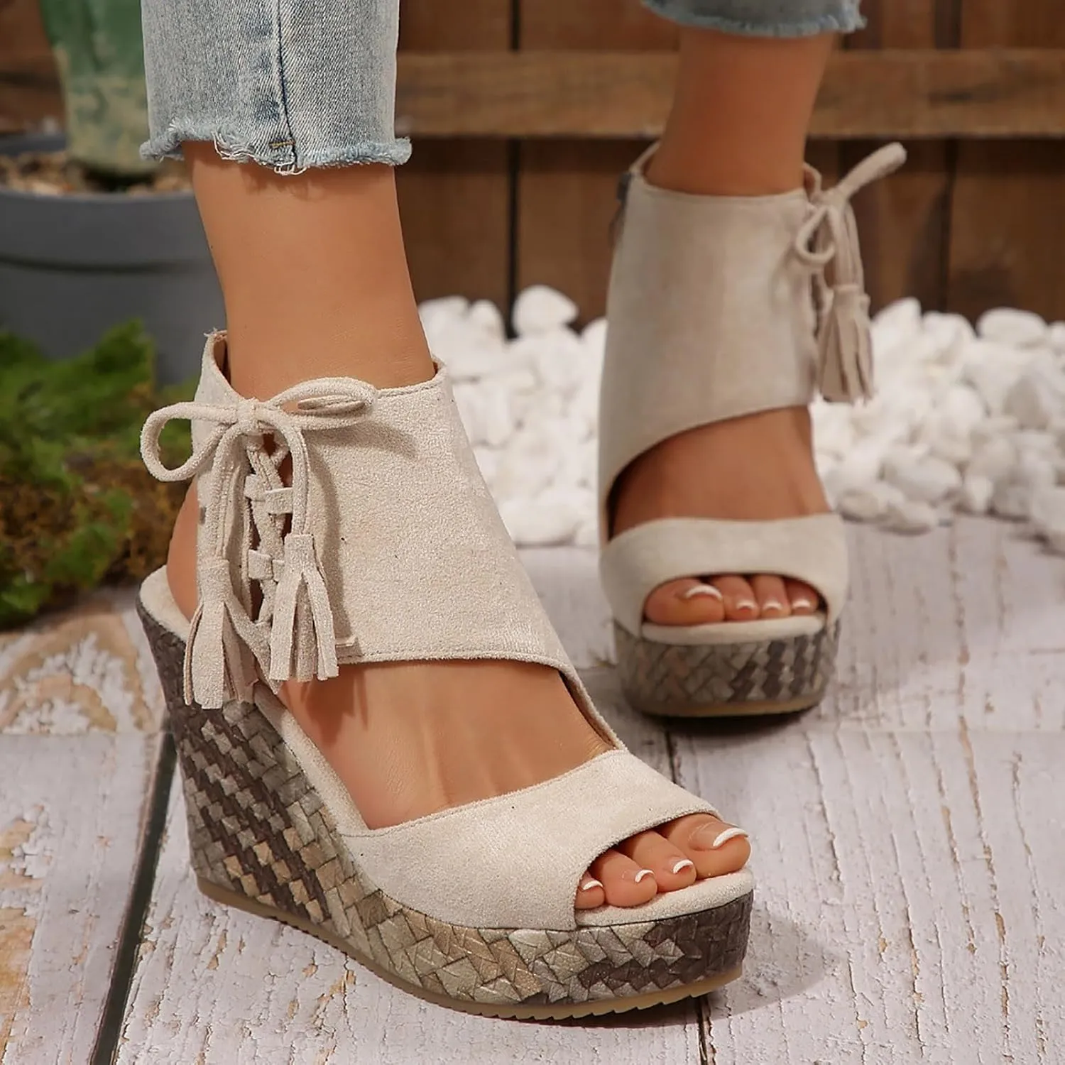 Wedge Sandals for Women Dressy Open Toe Comfy Casual Summer Breathable Beach Bohemia Roman Zipper Back Dress Platform Cutout Bohemian High Heel Buckle Ankle Strap Wedges Wide Width Dressy