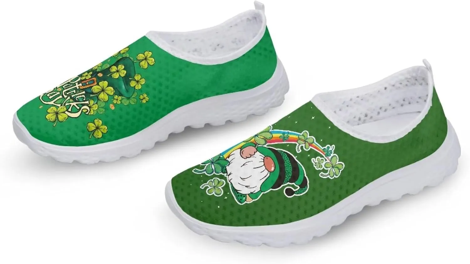 WELLFLYHOM St Patricks Day Shoes for Women Tennis Running Sneakers Slip On Loafers Flat Footwear Size 5.5-11.5