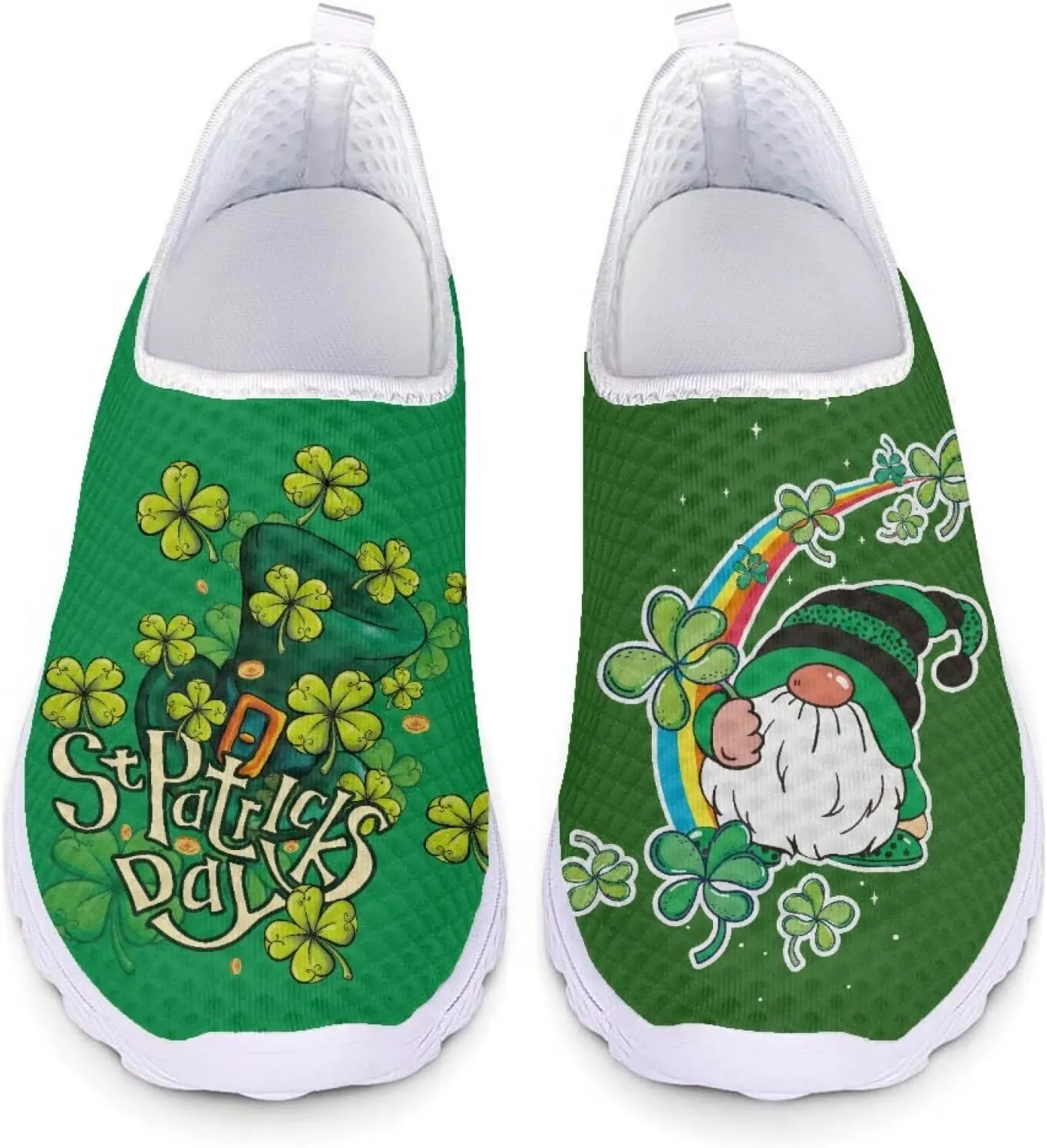 WELLFLYHOM St Patricks Day Shoes for Women Tennis Running Sneakers Slip On Loafers Flat Footwear Size 5.5-11.5