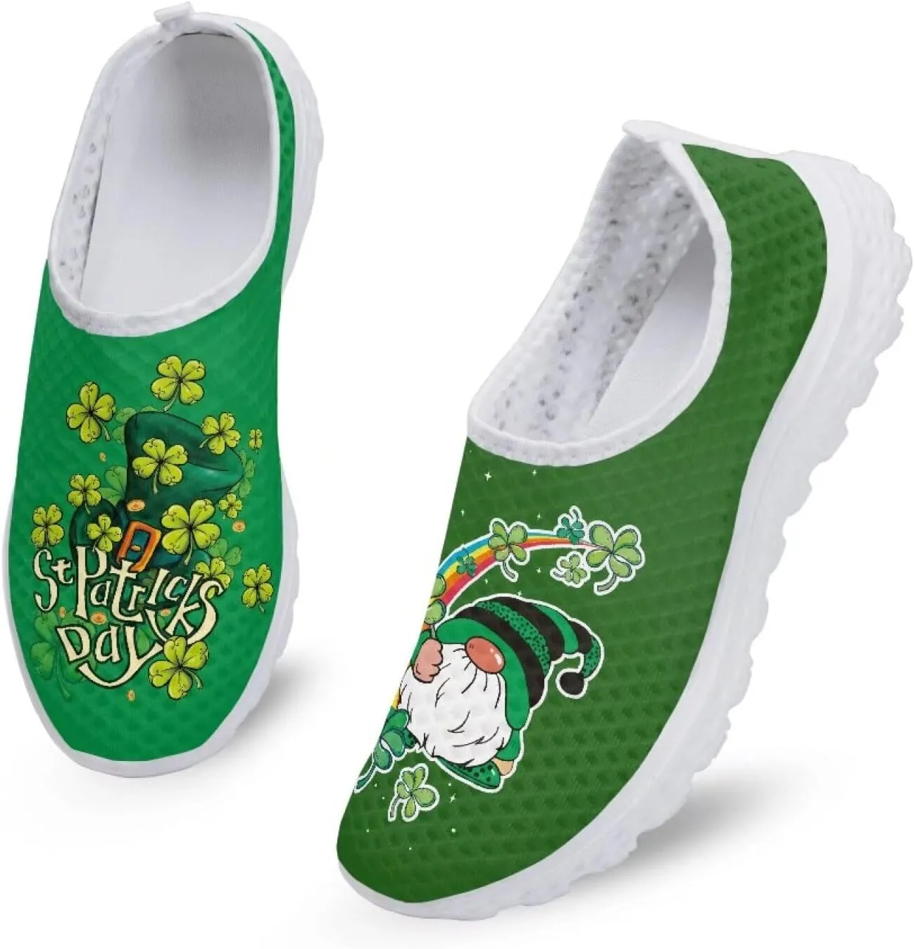 WELLFLYHOM St Patricks Day Shoes for Women Tennis Running Sneakers Slip On Loafers Flat Footwear Size 5.5-11.5