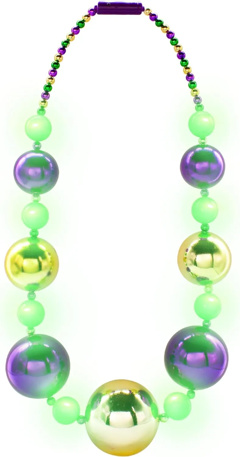 Windy City Novelties LED Light Up 44" Jumbo Mardi Gras Bead Necklace with 3 Dynamic Light Modes for Festive Fun
