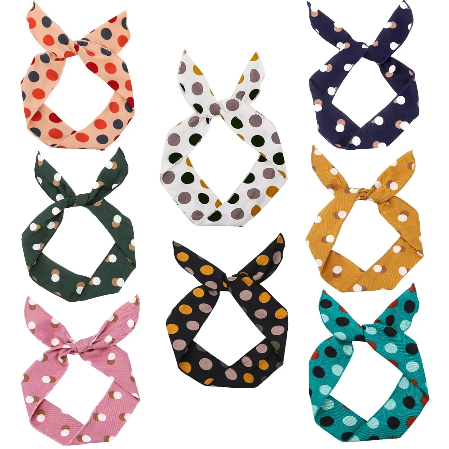Wire Headbands for Women - Dot Twist Bow, Bunny Ears Headband, Fashion Wire Headwraps for Hair Bands, Holders & Accessories for Workout, Yoga, Running - Pack of 8
