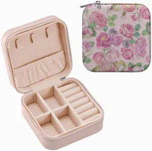 WIRESTER Fashion Leather Travel Jewelry Case Box, Small Portable Jewelry Organizer Storage for Ring Earrings Necklace Women Girls - Vintage Roses Flowers
