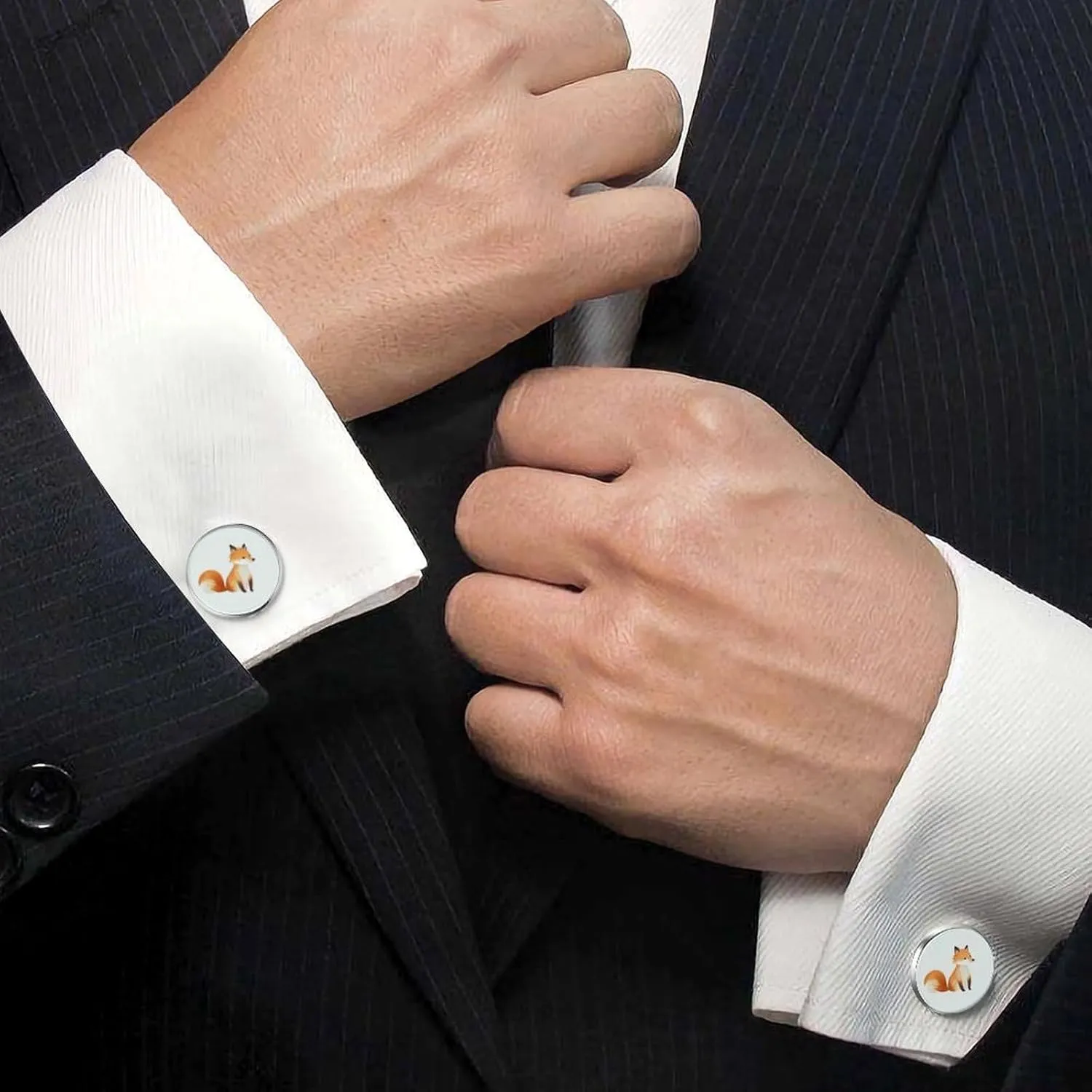 Wolf Moon Blue Cufflinks Personality Men's Shirt Cuff Links 2PCS Fashion Silver Round Accessories Gift for Men Woman Wedding Meeting
