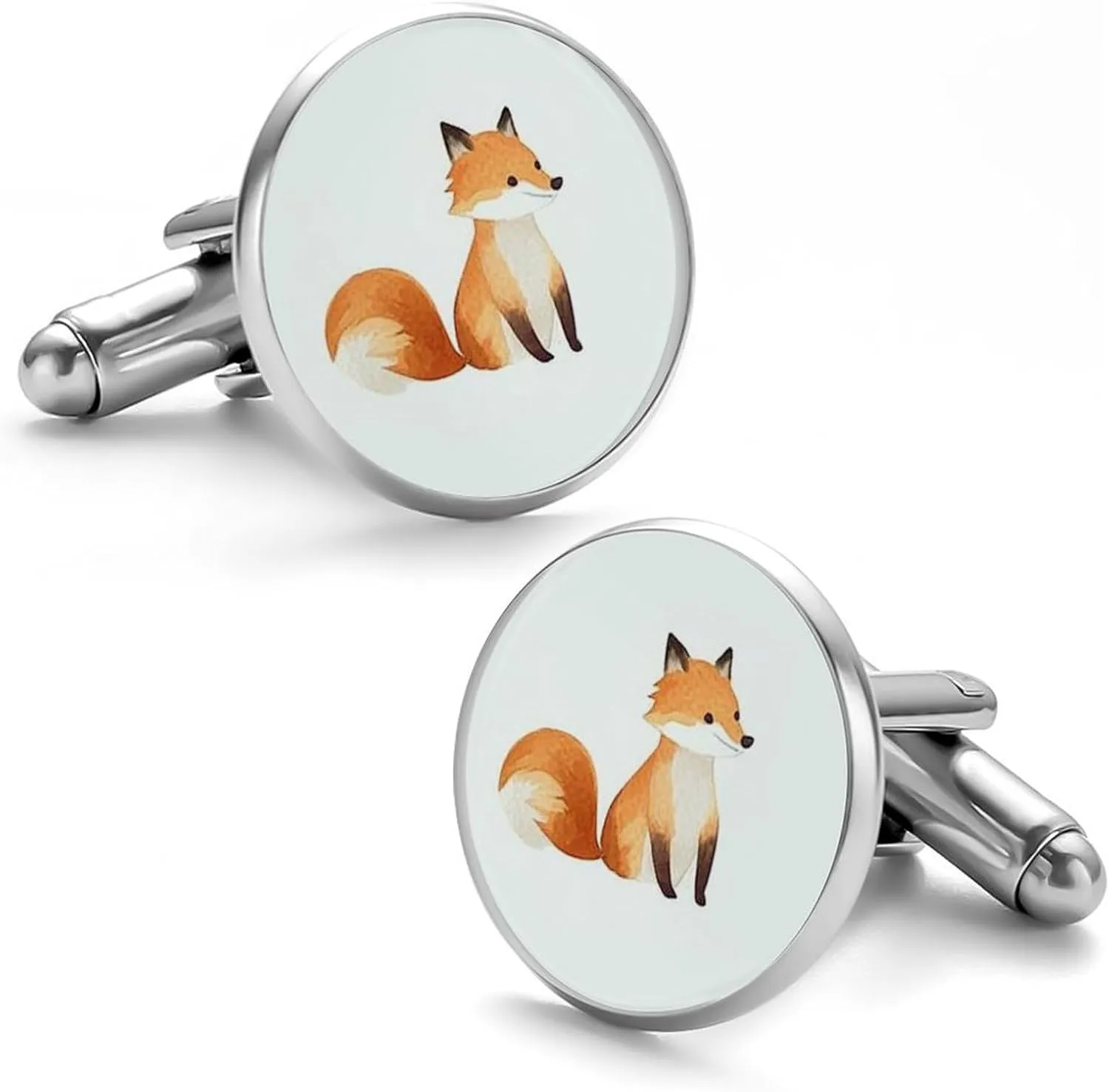 Wolf Moon Blue Cufflinks Personality Men's Shirt Cuff Links 2PCS Fashion Silver Round Accessories Gift for Men Woman Wedding Meeting