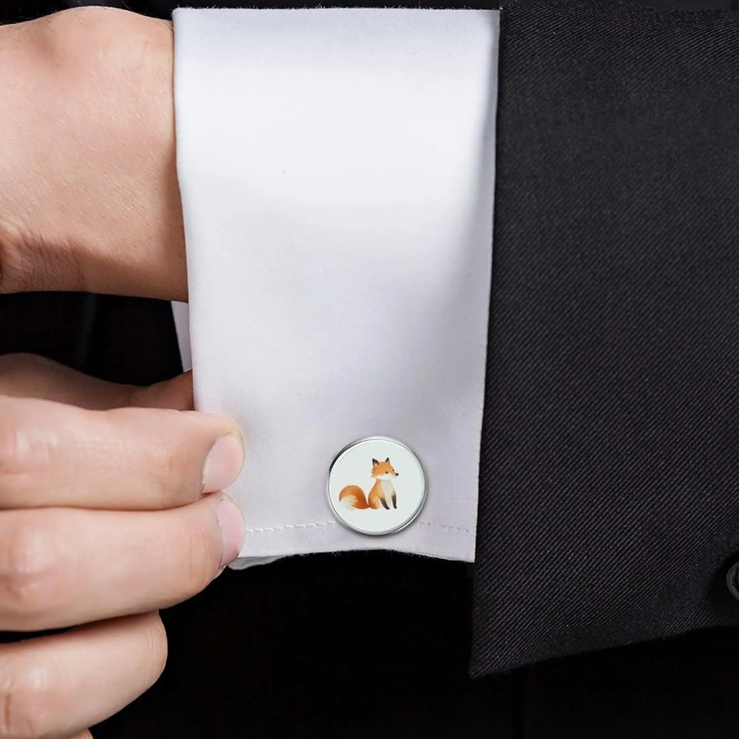 Wolf Moon Blue Cufflinks Personality Men's Shirt Cuff Links 2PCS Fashion Silver Round Accessories Gift for Men Woman Wedding Meeting