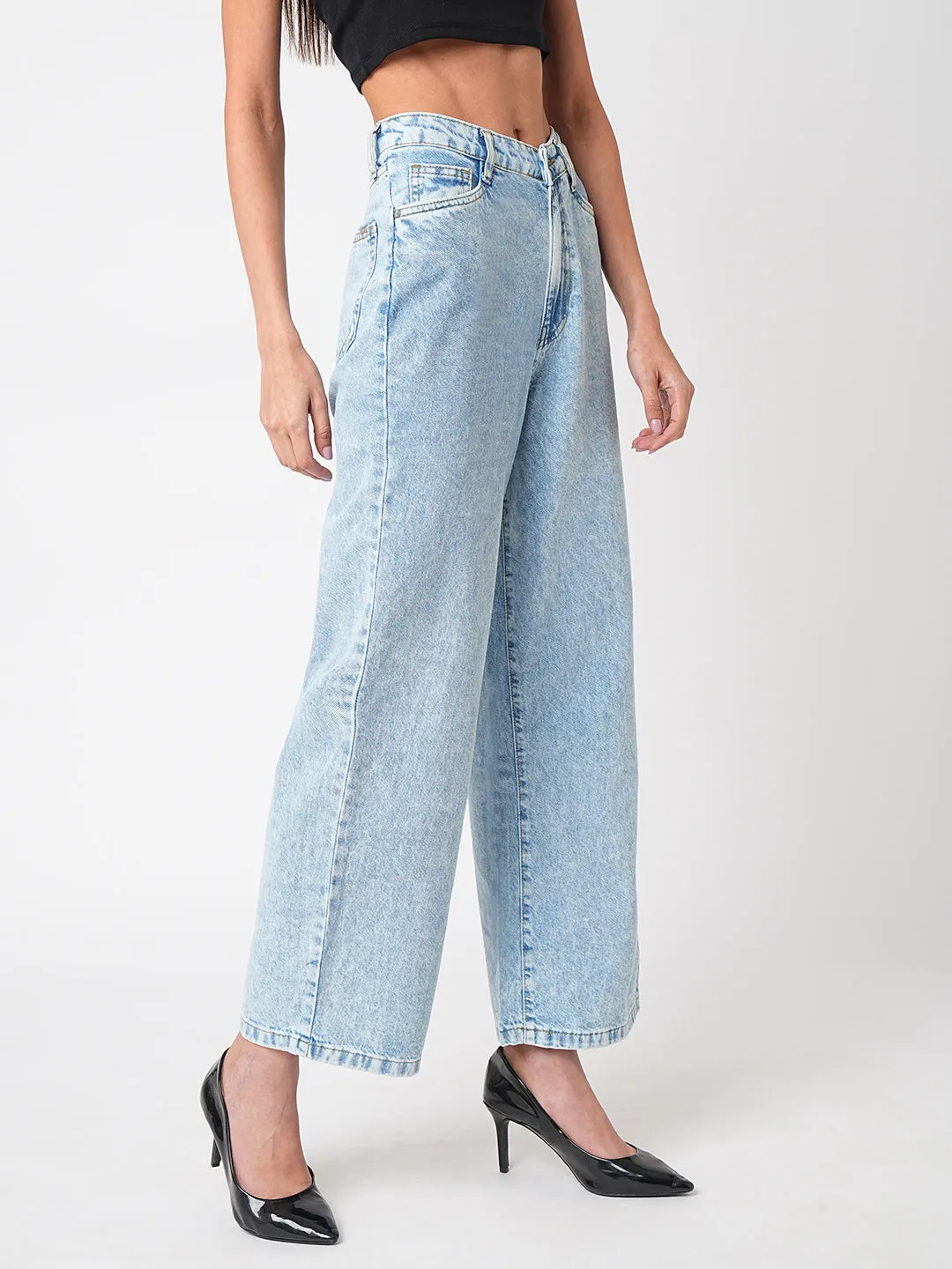 Women Blue High-Rise Wide Leg Jeans
