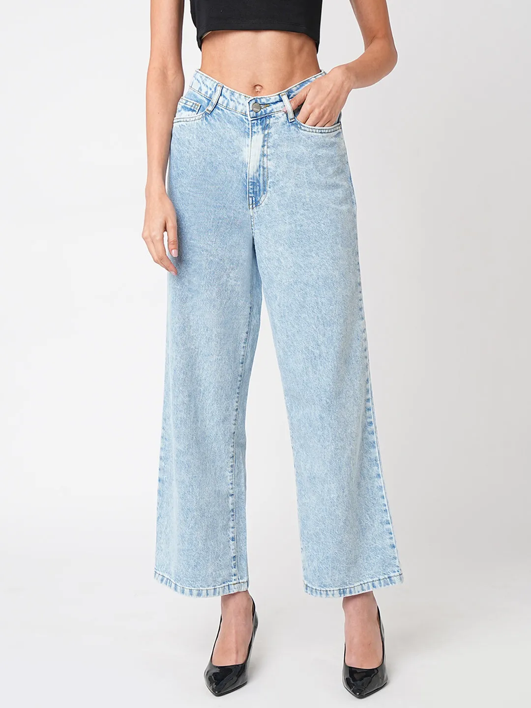 Women Blue High-Rise Wide Leg Jeans