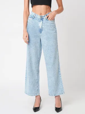 Women Blue High-Rise Wide Leg Jeans