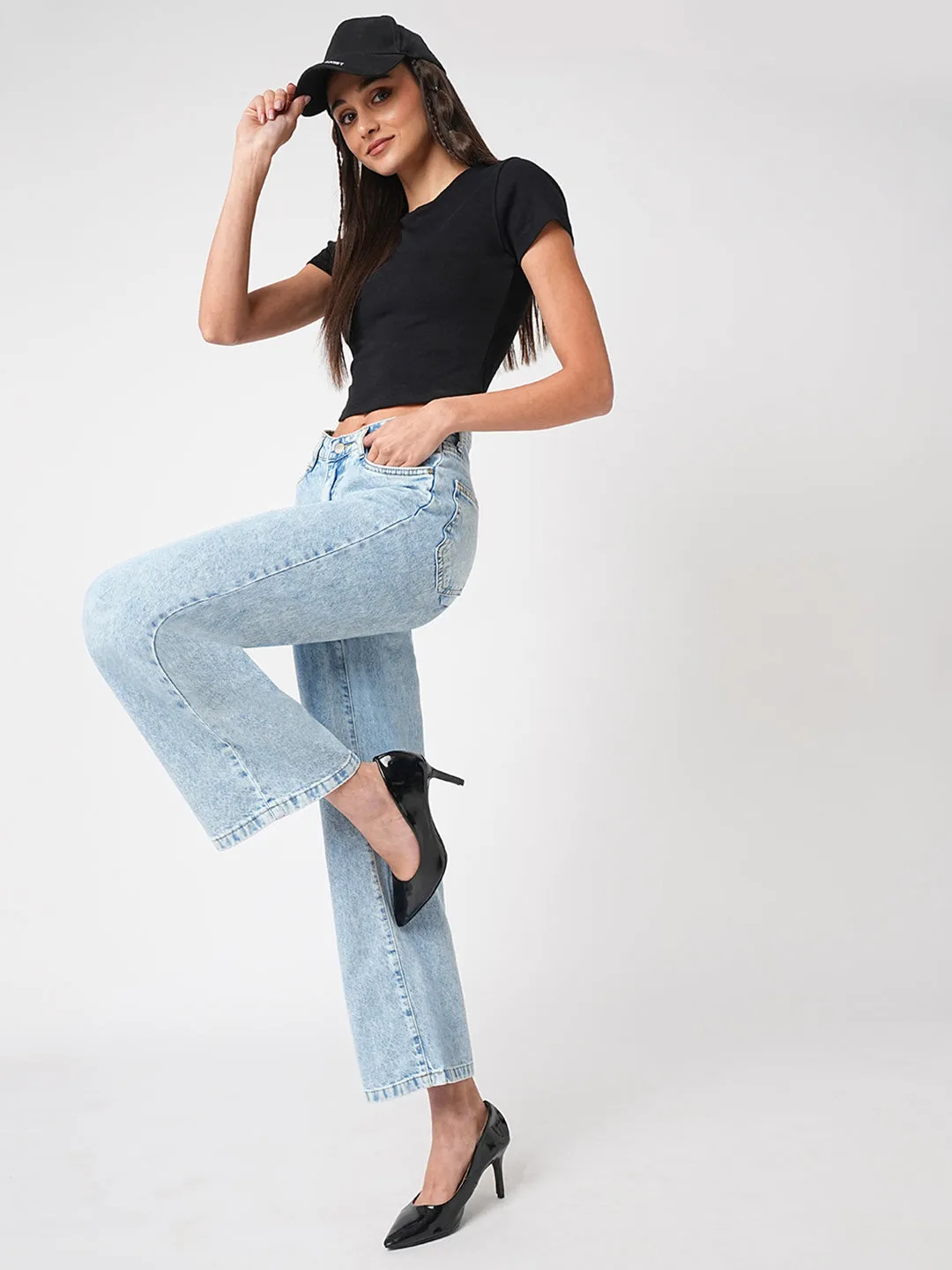 Women Blue High-Rise Wide Leg Jeans