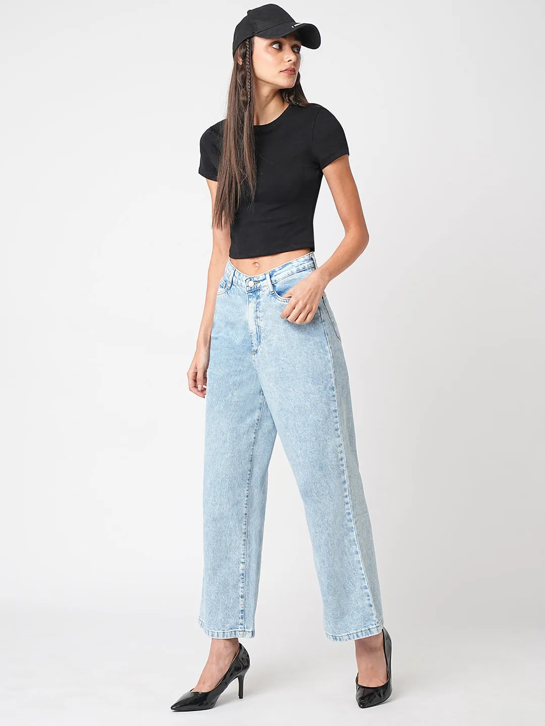 Women Blue High-Rise Wide Leg Jeans