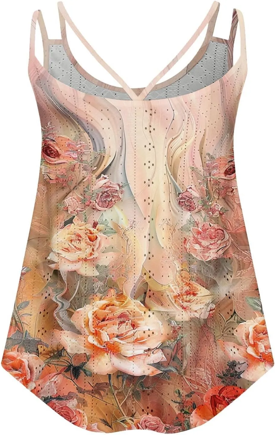 Women Crew Neck Tops Sleeveless Summer Shirts Floral Print Tank Tops Spaghetti Straps Casual Blouses Shirt Flowy Tee