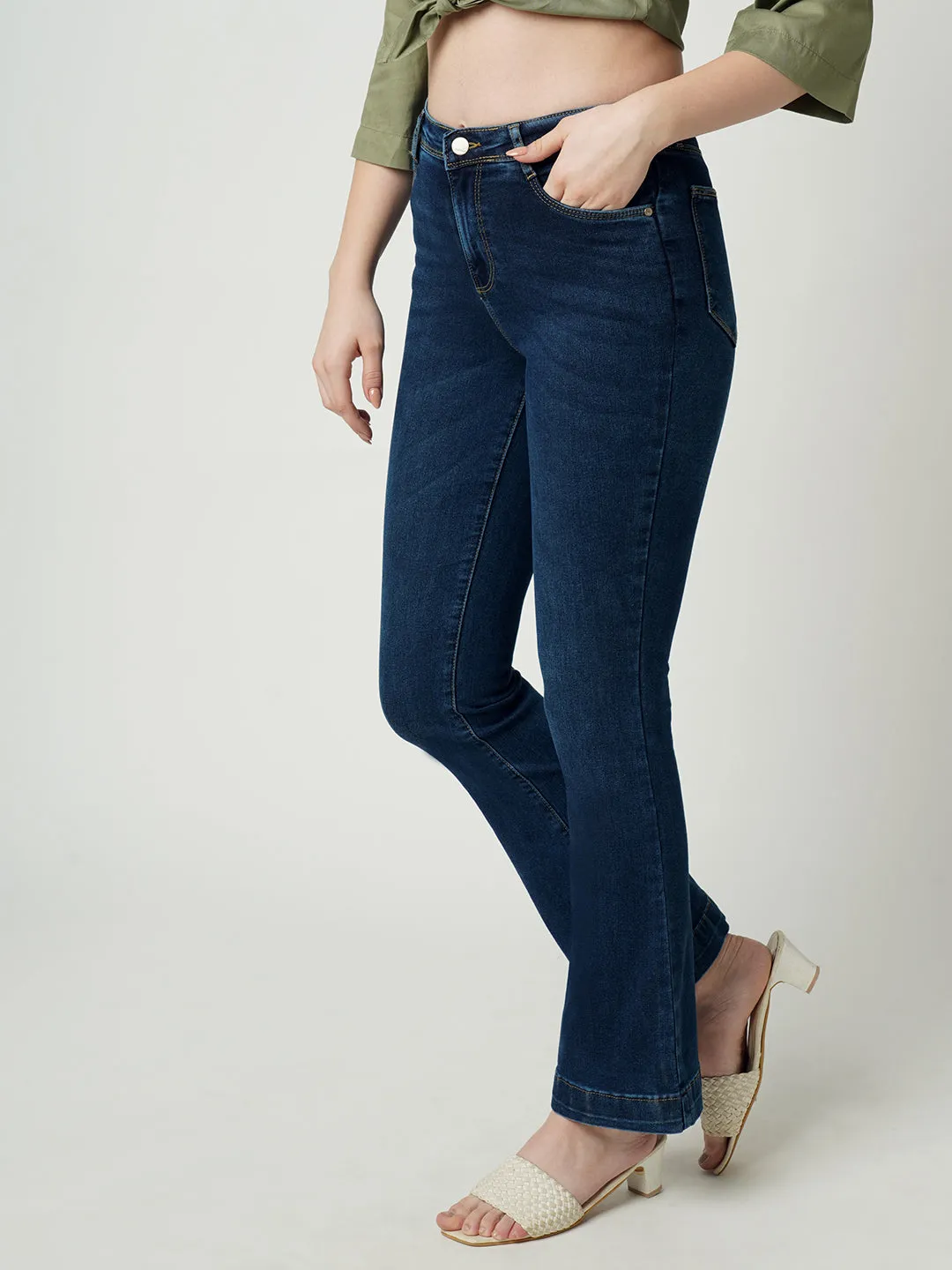 Women High-Rise Mini Flare Jeans