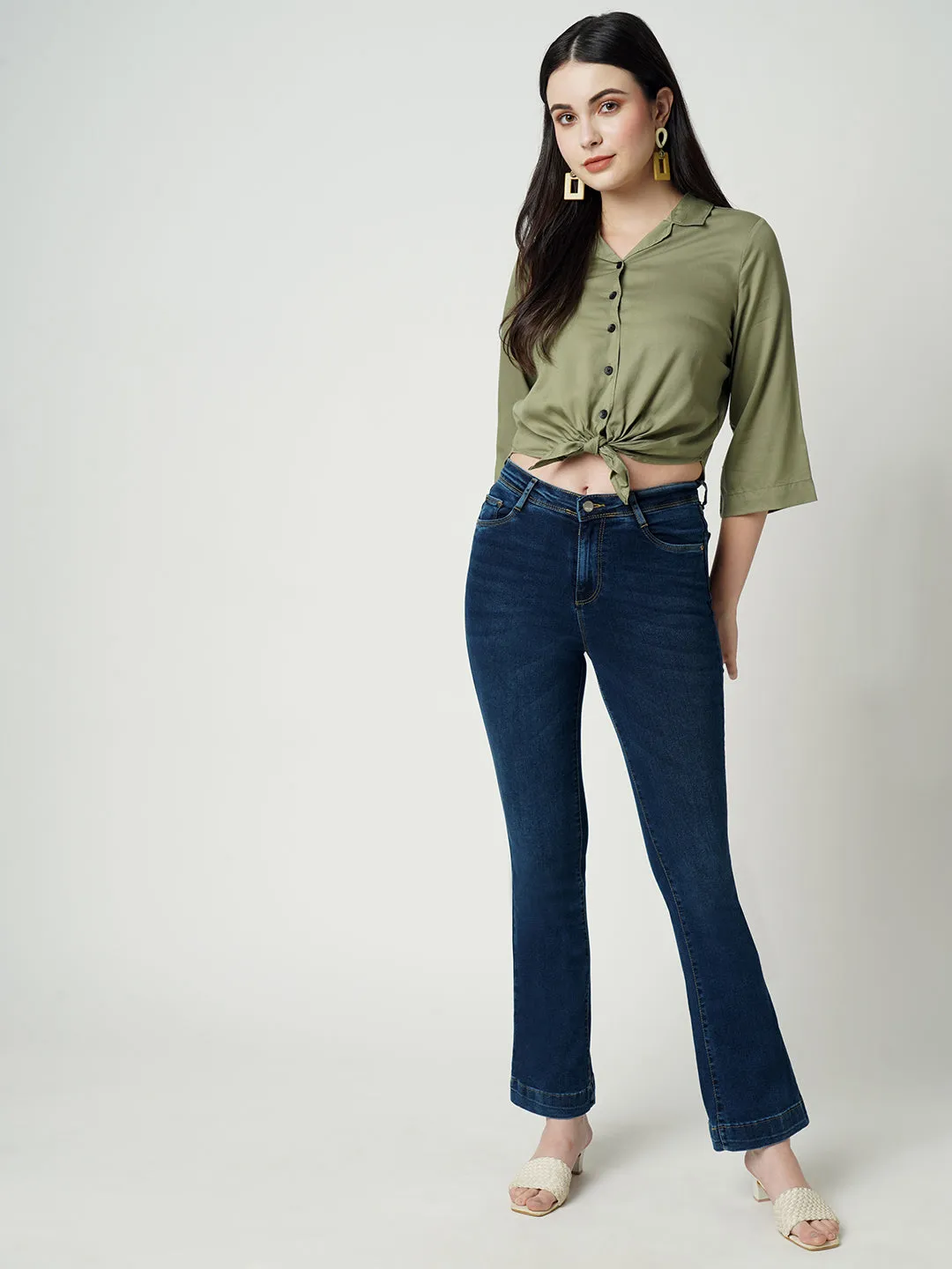 Women High-Rise Mini Flare Jeans